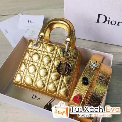 Túi Xách Dior Lady Siêu Cấp Màu Vàng Đồng Dây Phụ Kiện