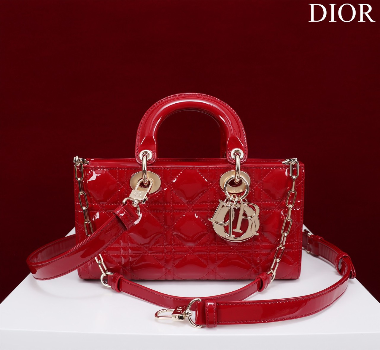 Túi Xách Dior Siêu Cấp Lady-Joy Màu Đỏ Da Bóng M054064