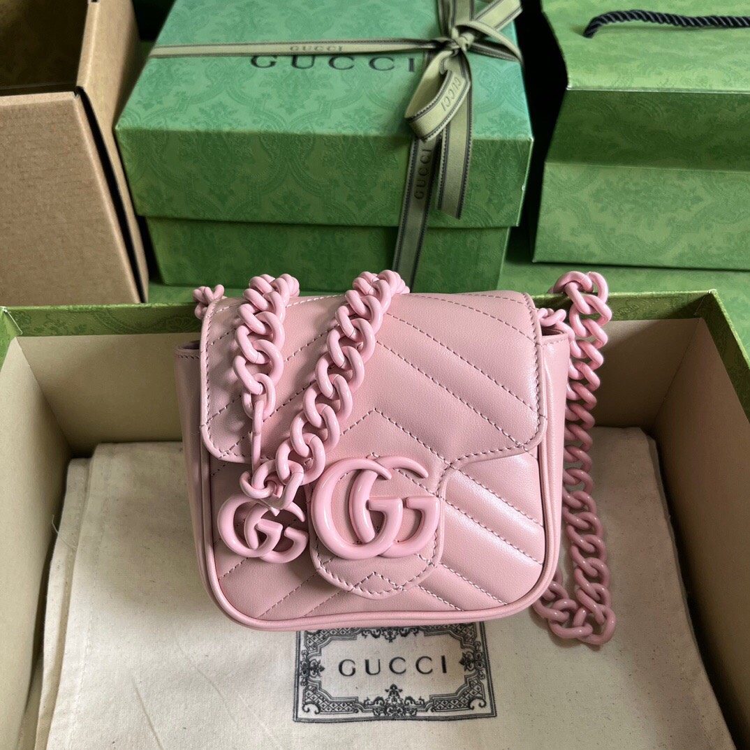 Túi Xách Gucci Marmont Siêu Cấp Màu Hồng Size 12cm 739599