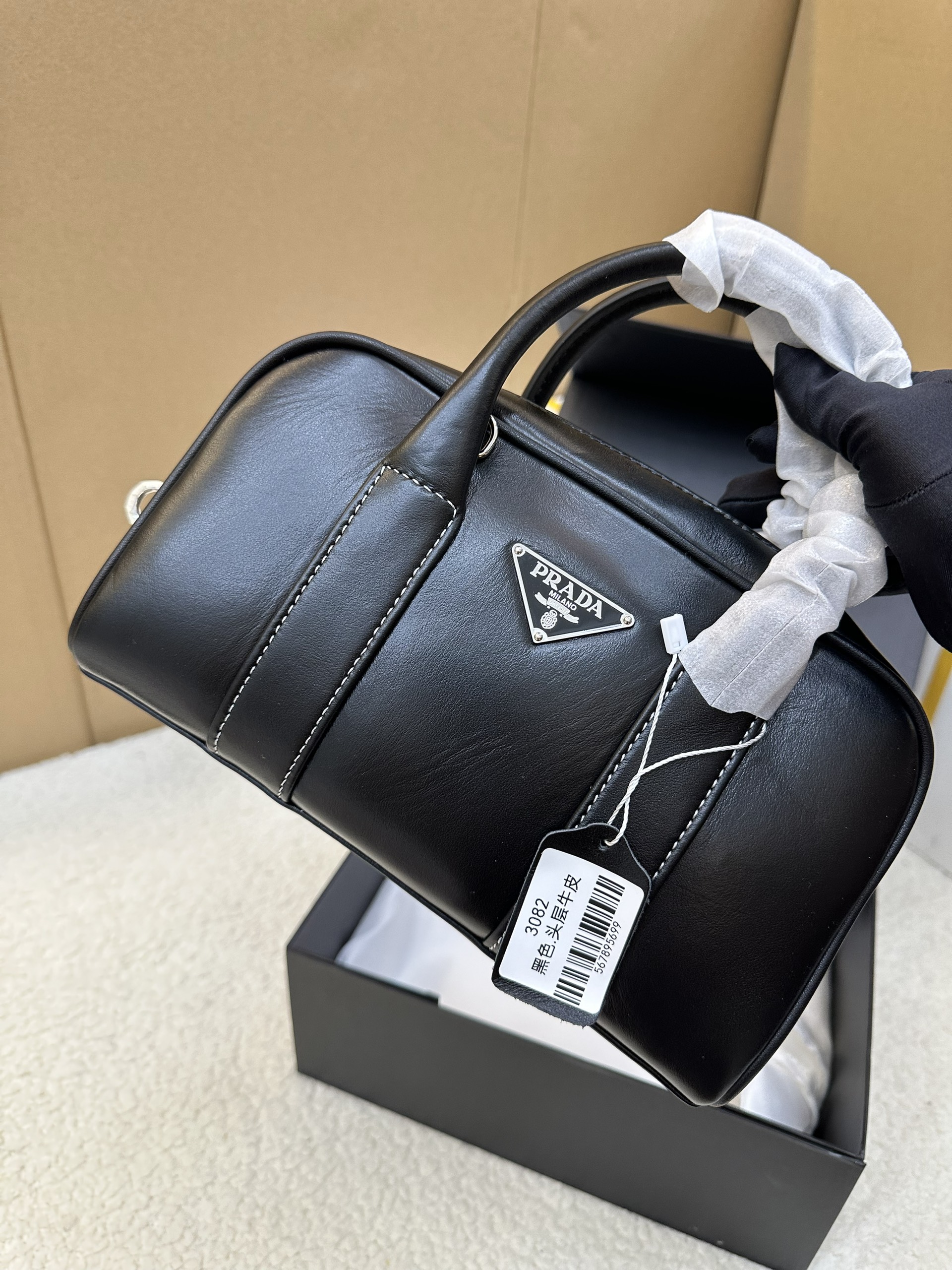 Túi Prada Hand Bag Leather Black Size 25cm