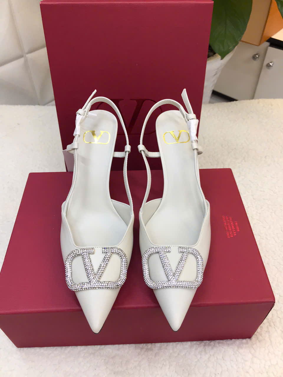 Giày Valentino Vlogo Signature Slingback Pump In Calfskin Leather 80mm Siêu Cấp Size 38