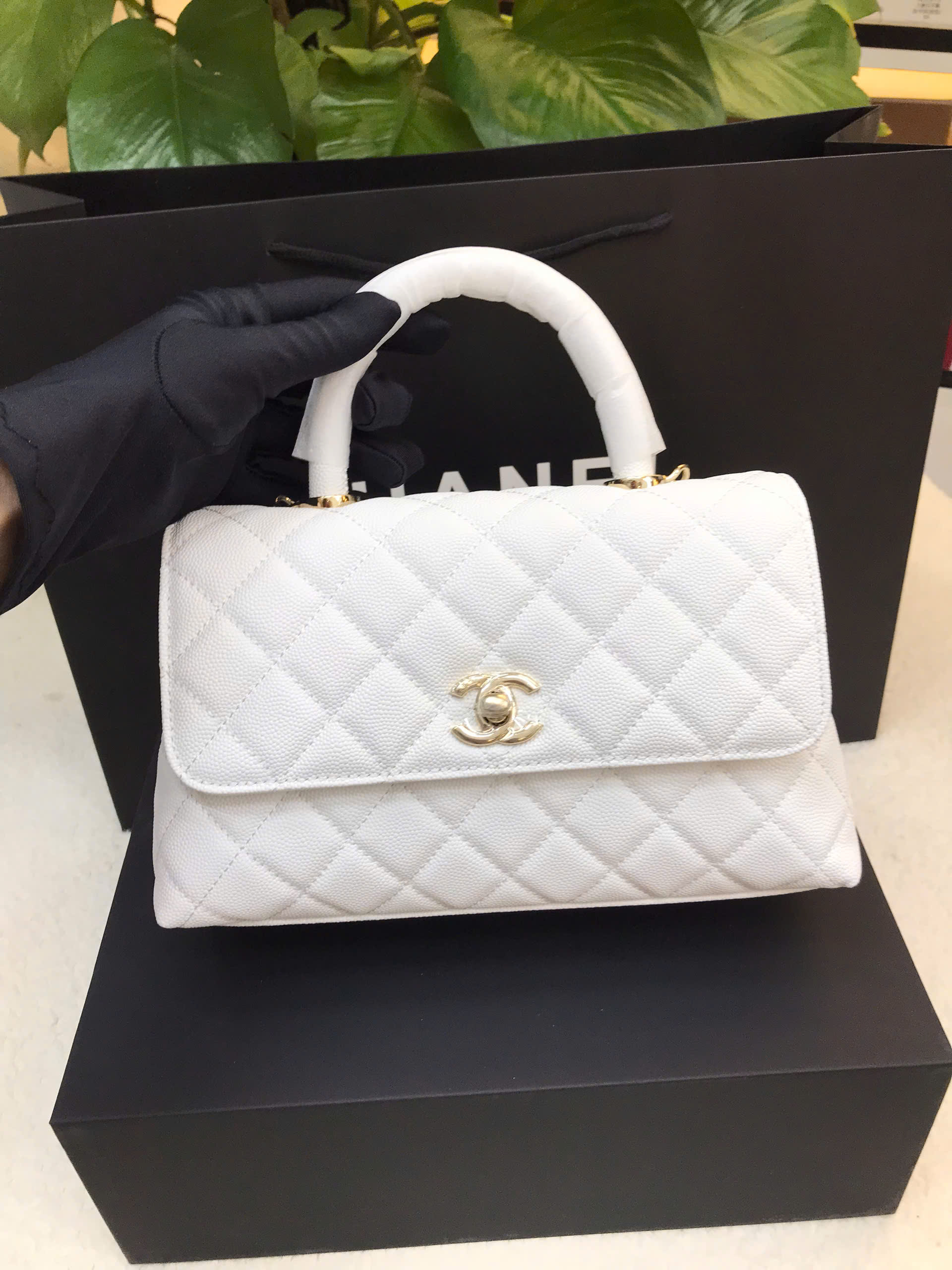 Túi Chanel Caviar Quilted Coco 9.5 Flap White Siêu Cấp Màu Trắng Size 22cm