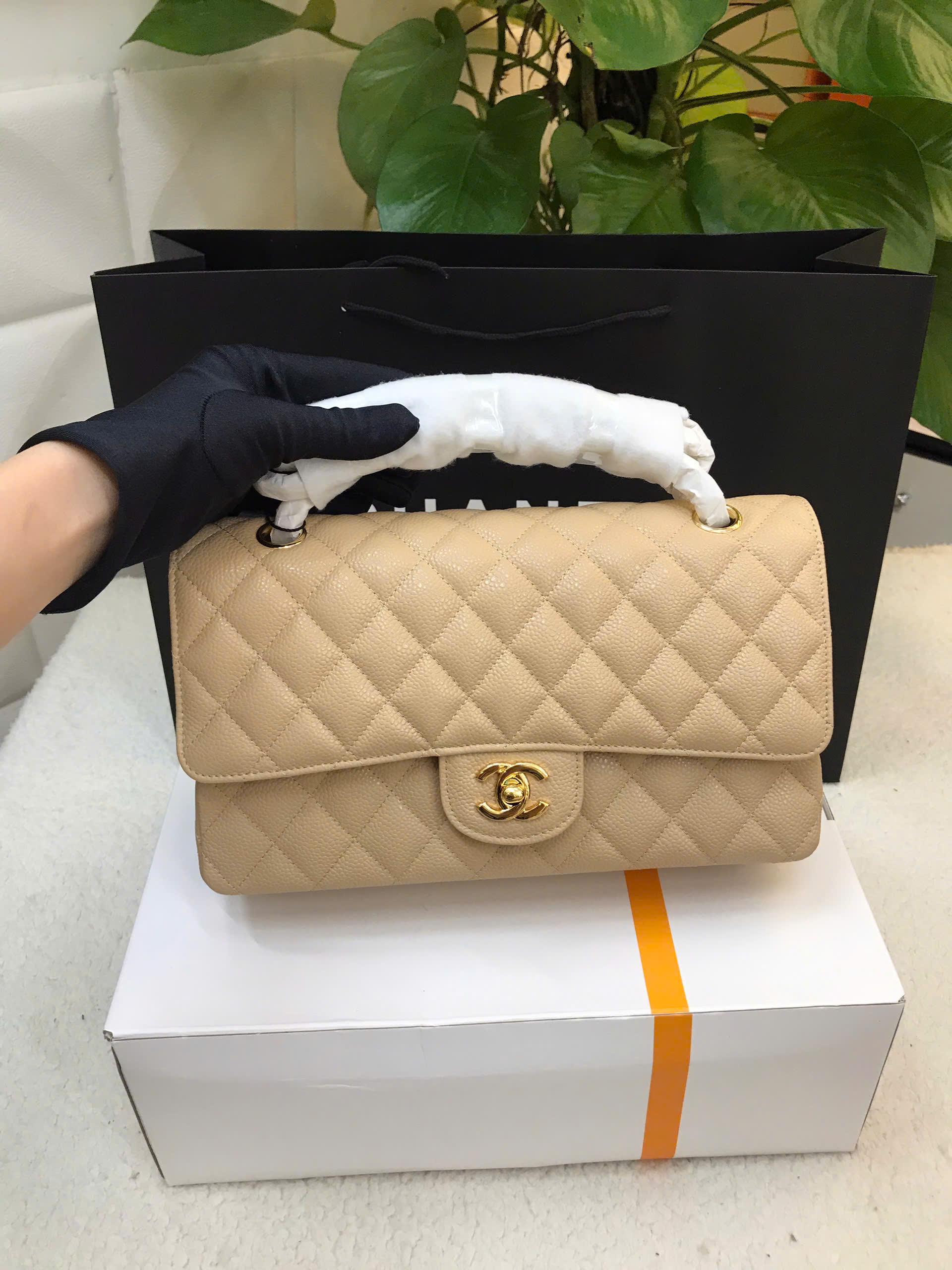 Túi Chanel Medium Classic Flap Beige Siêu Cấp Màu Be Size 25cm