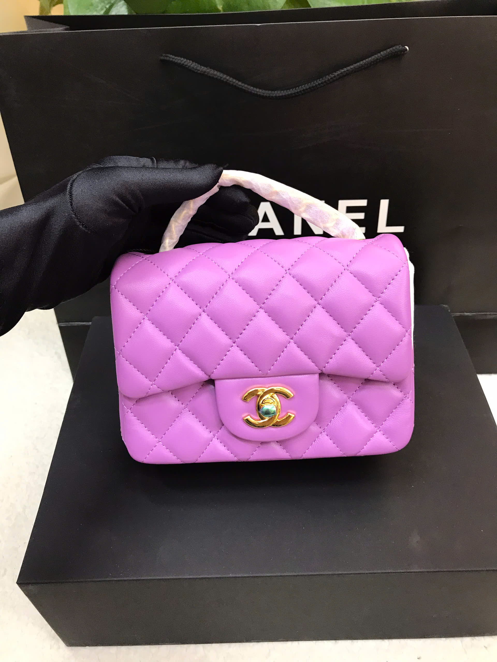 Túi Chanel Purple Quilted Lambskin Square Mini Flap Bag Siêu Cấp Màu Tím Size 17cm