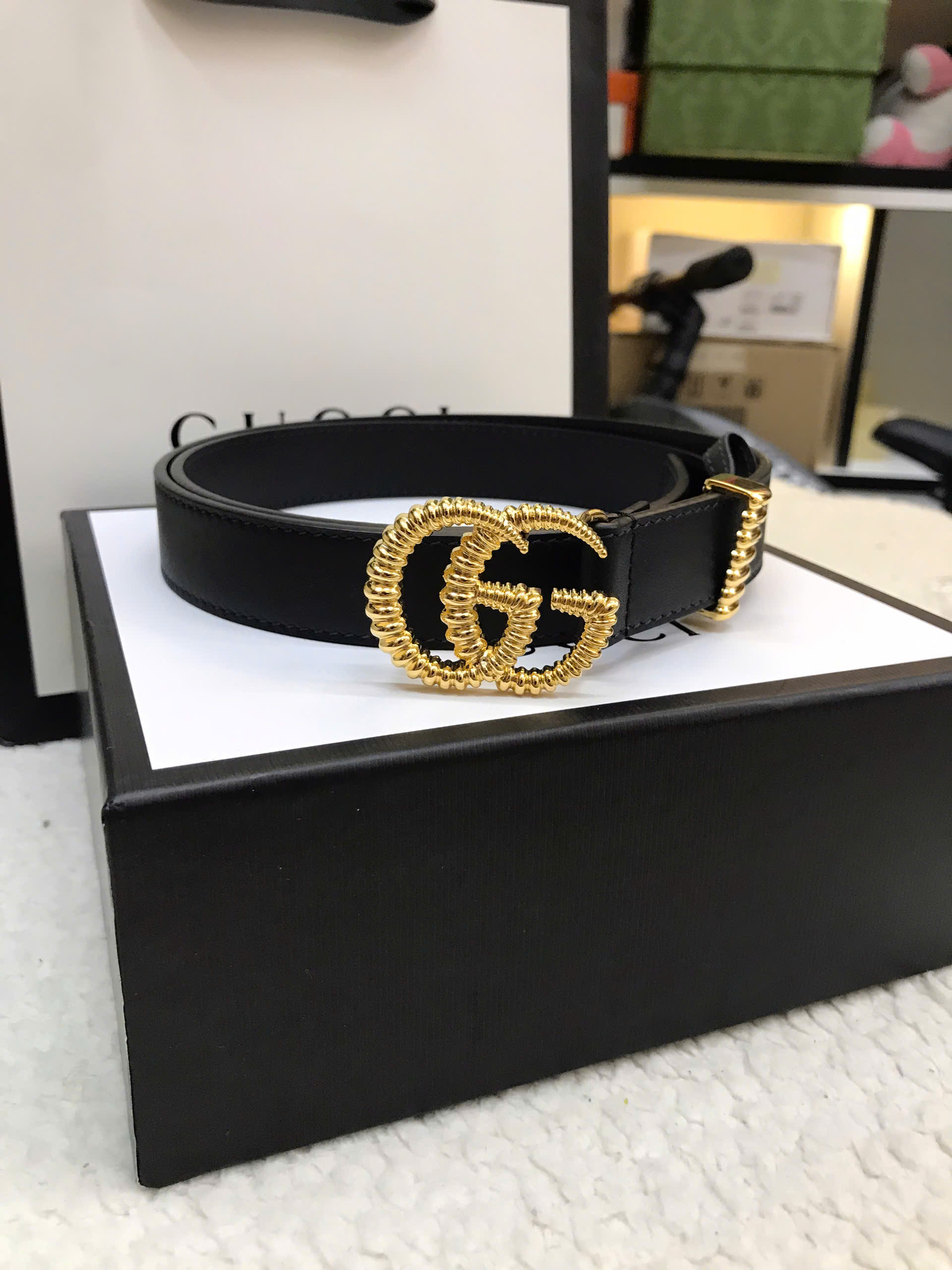 Thắt Lưng Gucci Black Leather Torchon Double G Buckle Belt Siêu Cấp 90-105cm