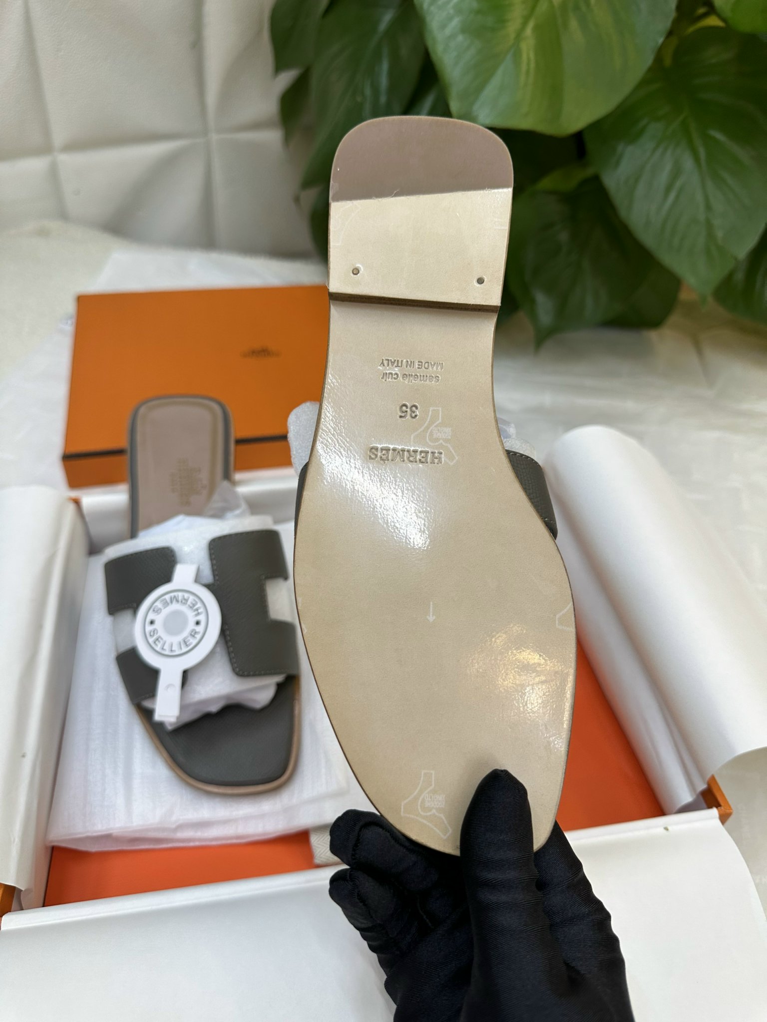 Dép Hermes Oran Sandal Siêu Cấp Màu Xám Size 35