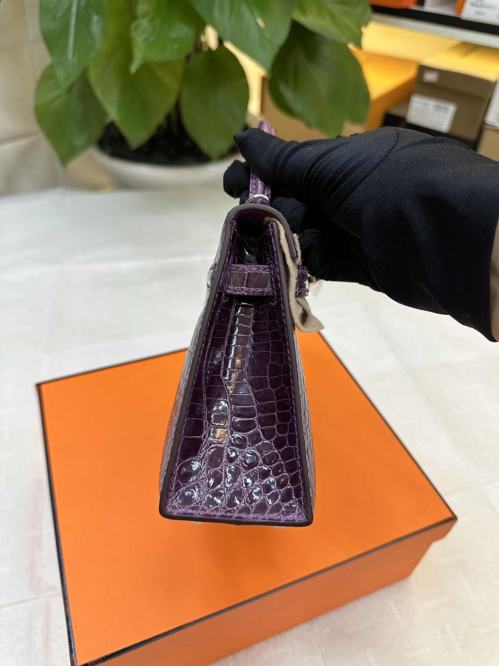 Túi Hermès Kelly Pochette Alligator Amethyst VIP Màu Tím Size 19cm