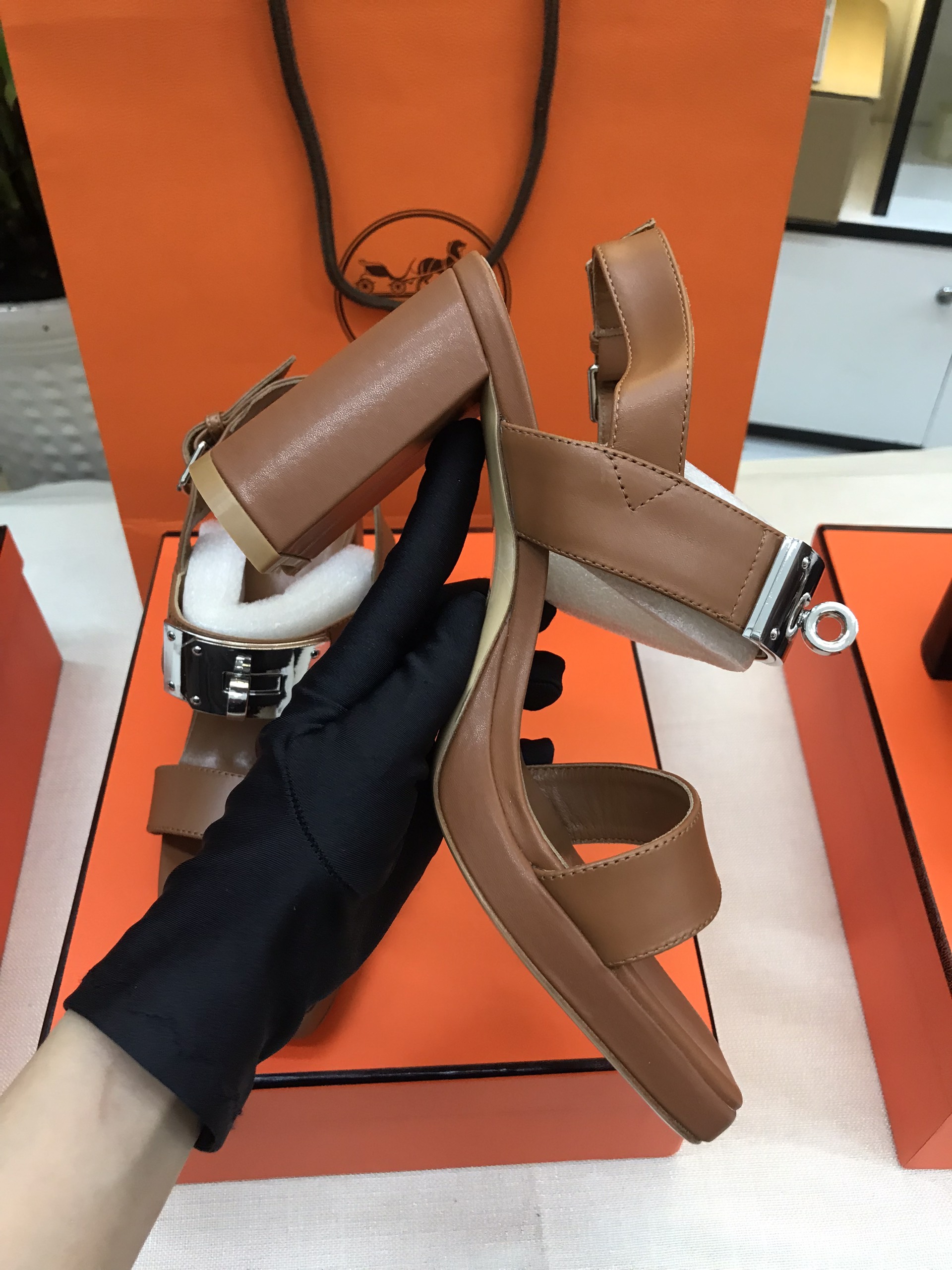 Giày Hermes Ilona 90 Sandal Siêu Cấp Màu Nâu Size 39