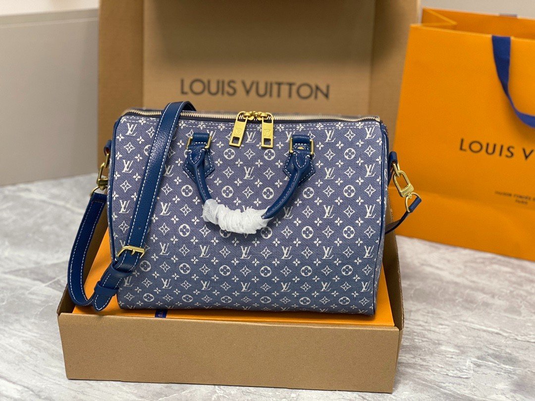 Túi Xách LV Speedy Bandoulière 30  Siêu Cấp Denim Xanh Size 30cm M95224