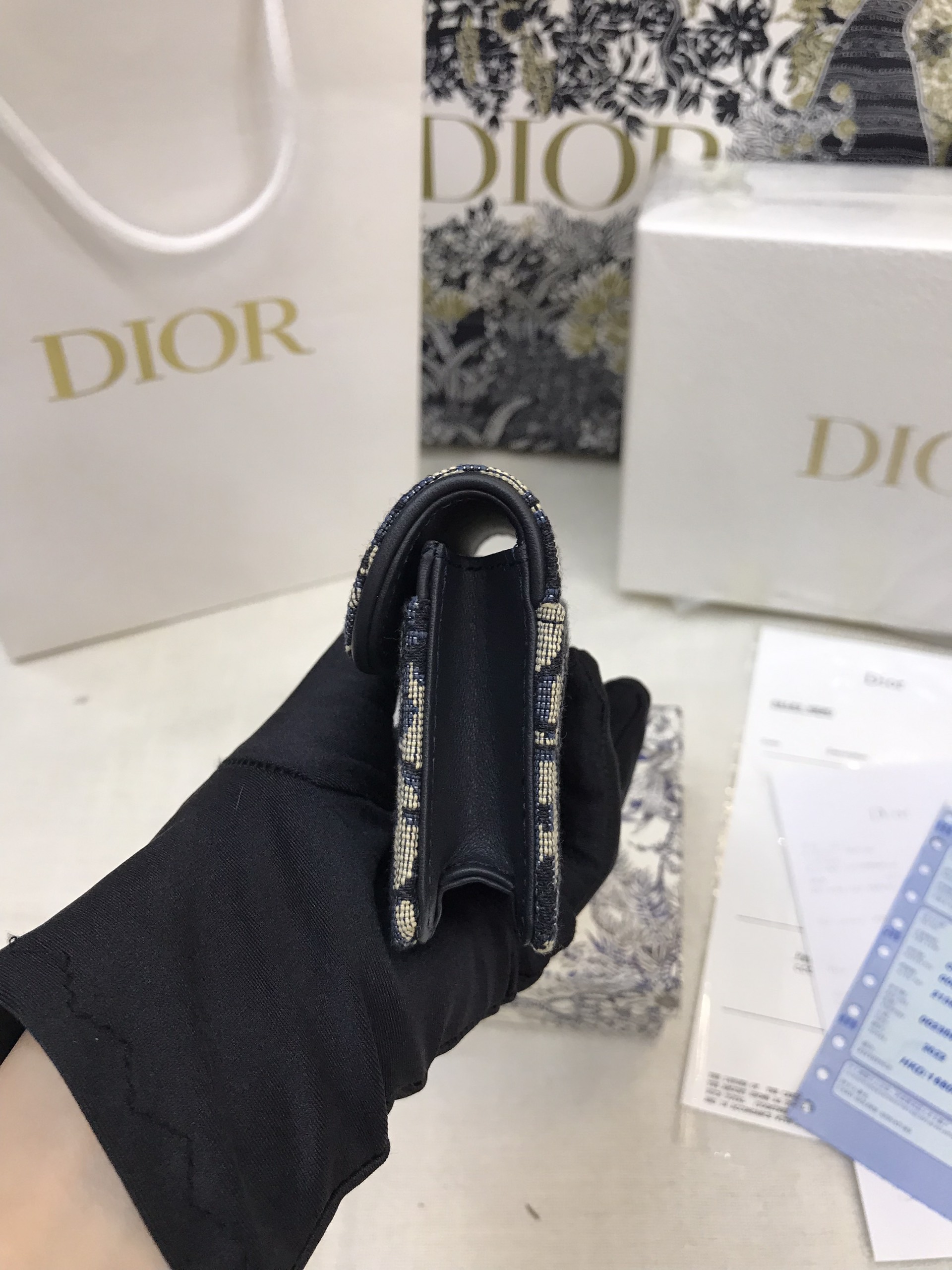 Ví Saddle Lotus Wallet Blue Dior Oblique Jacquard Siêu Cấp