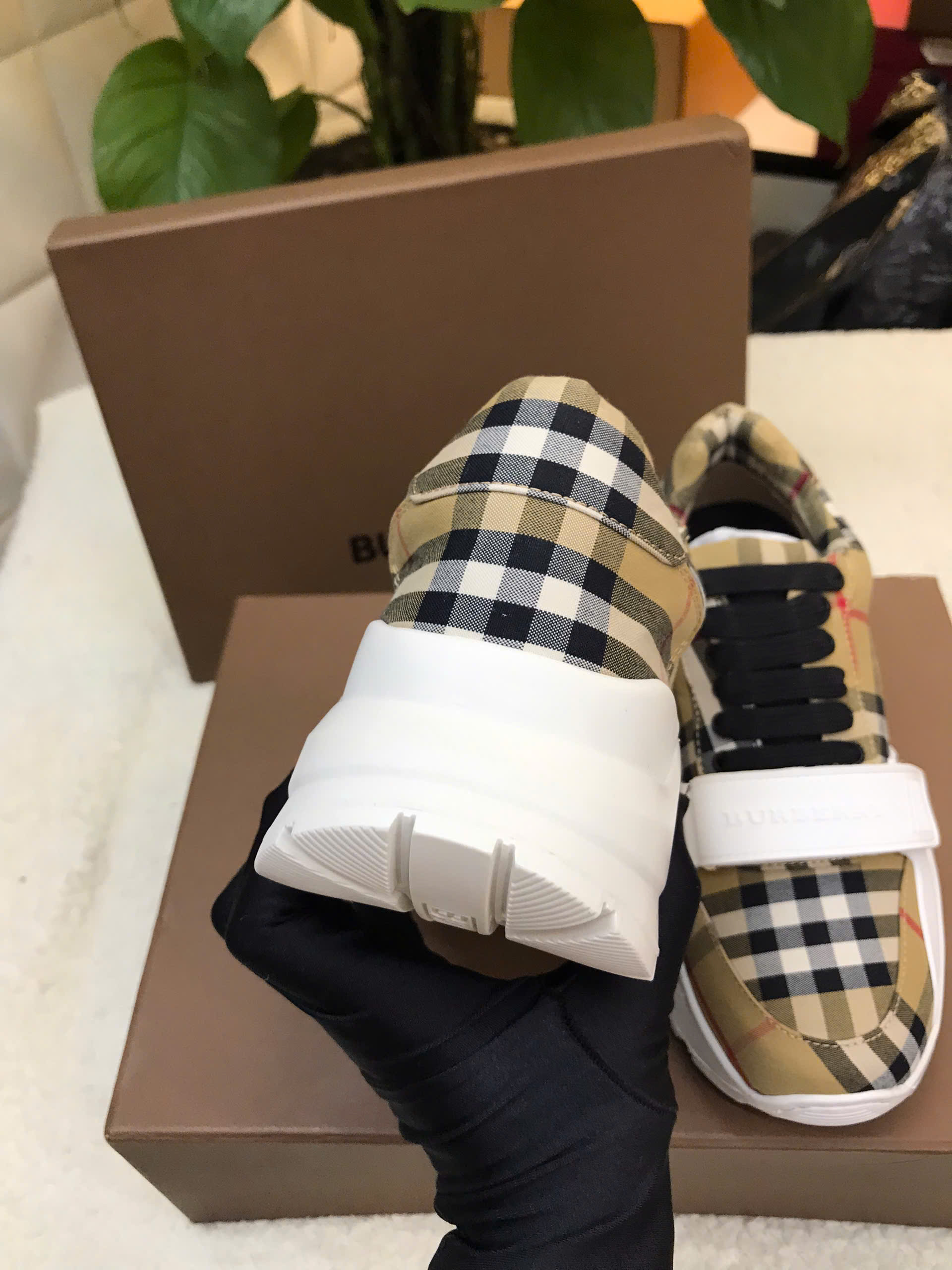 Giày Burberry Vintage Check Cotton Sneakers Beige Siêu Cấp Size 35