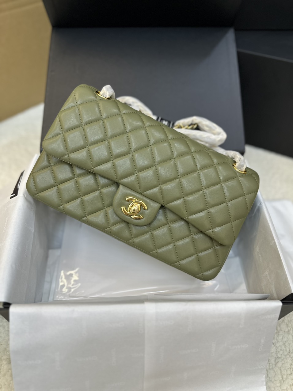 Túi Xách Chanel Classic Flap Màu Xanh Lá Cây Size 25cm