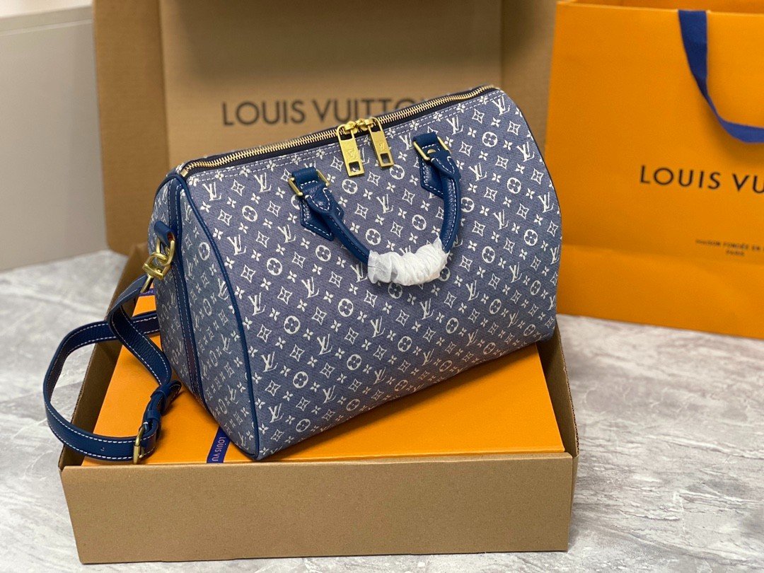 Túi Xách LV Speedy Bandoulière 30  Siêu Cấp Denim Xanh Size 30cm M95224