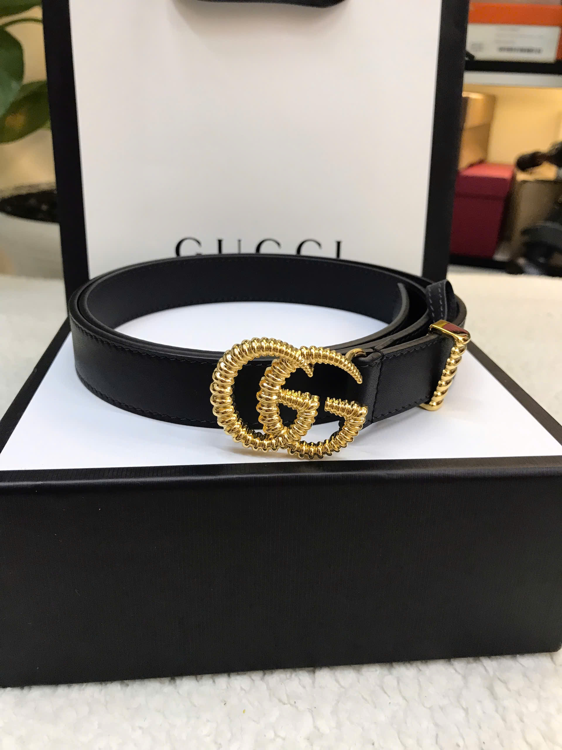 Thắt Lưng Gucci Black Leather Torchon Double G Buckle Belt Siêu Cấp 90-105cm