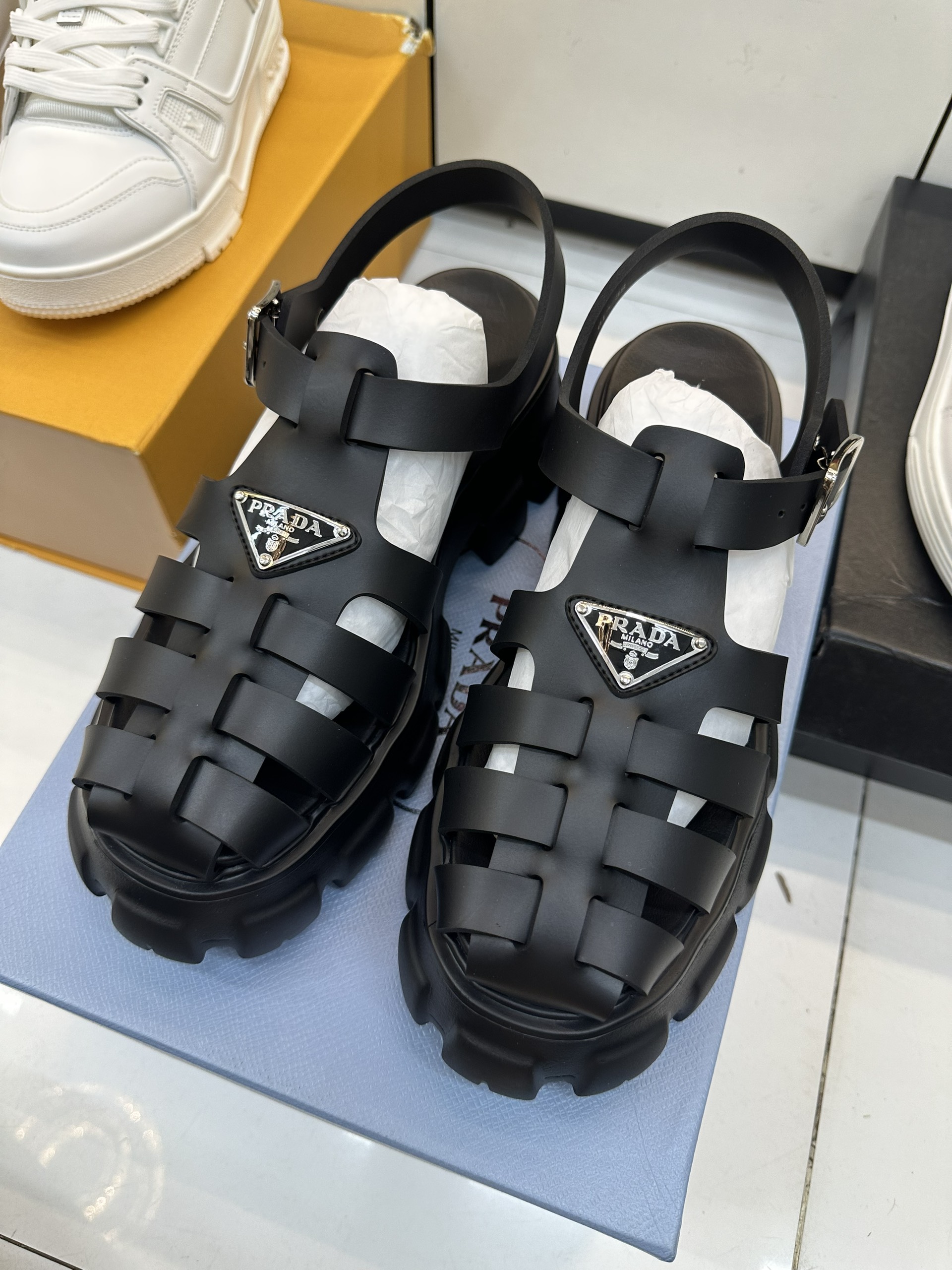 Giày Prada Monolith Foam Rubber Sandals Siêu Cấp Màu Đen Heel 5,5 Size 38