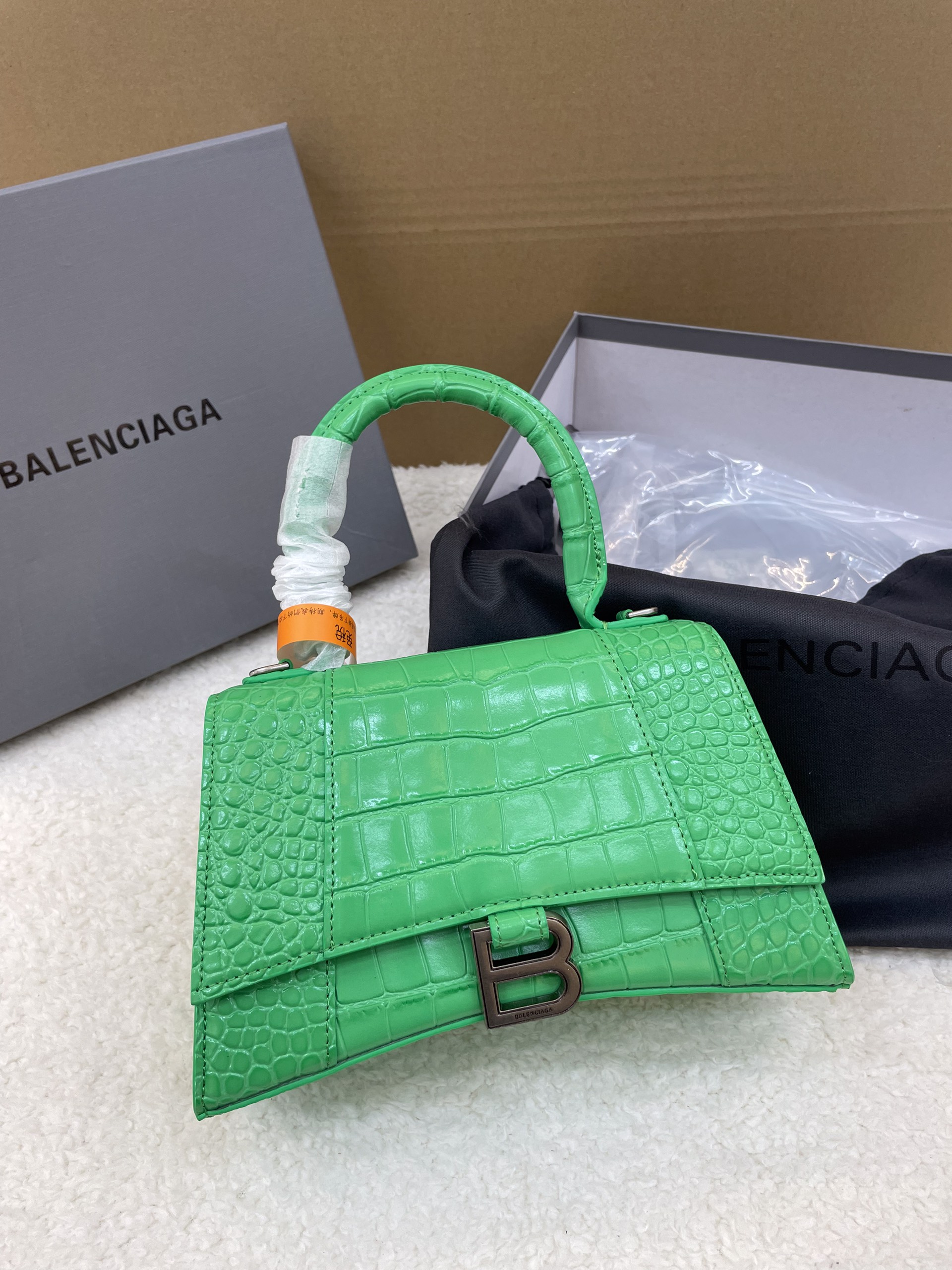 Túi Xách Balenciaga Hourglass Super Da Cá Sấu Size 25cm Màu Xanh