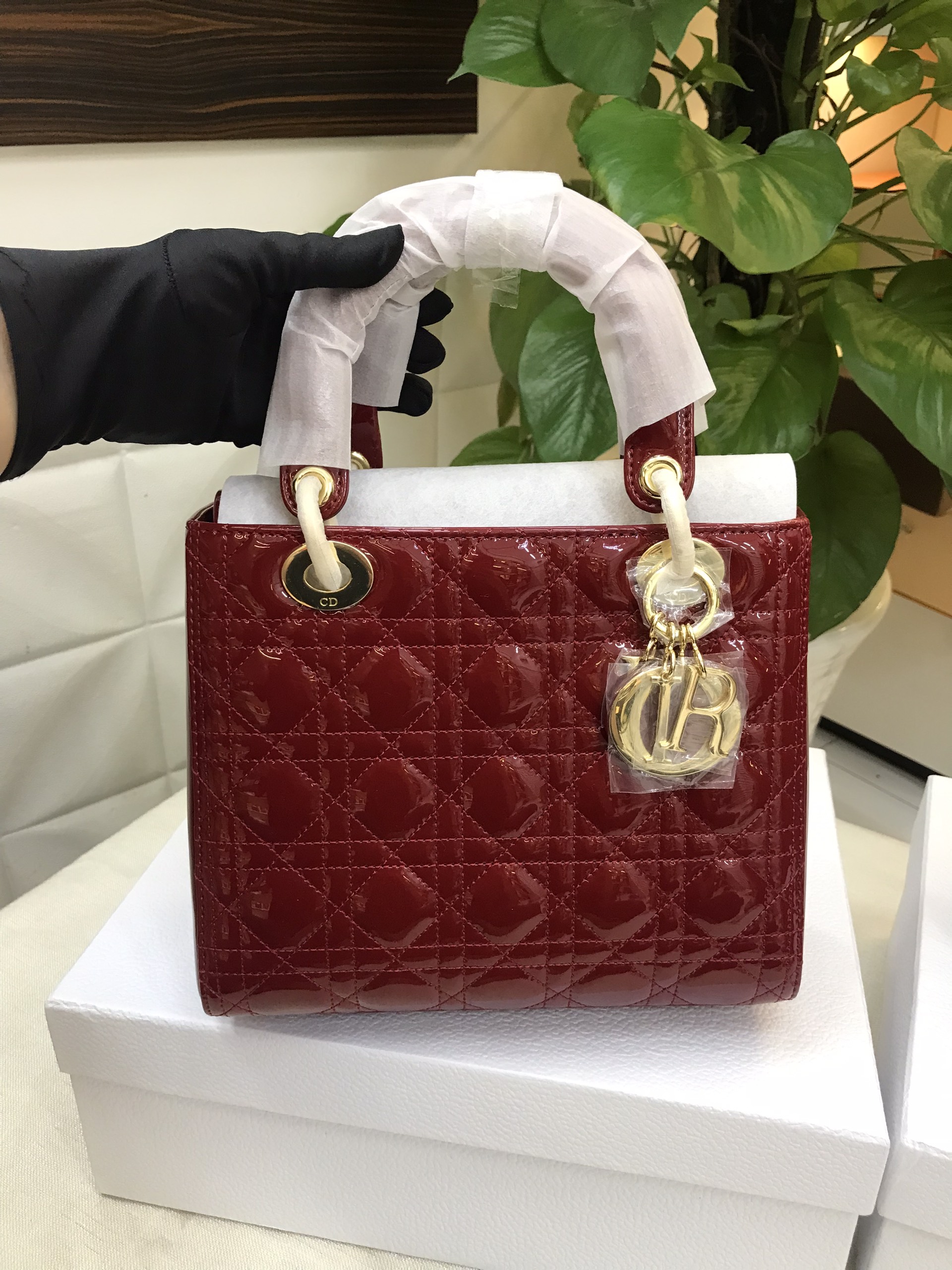 Túi Medium Lady Dior Bag Siêu Cấp Da Bóng Màu Đỏ Size 24cm