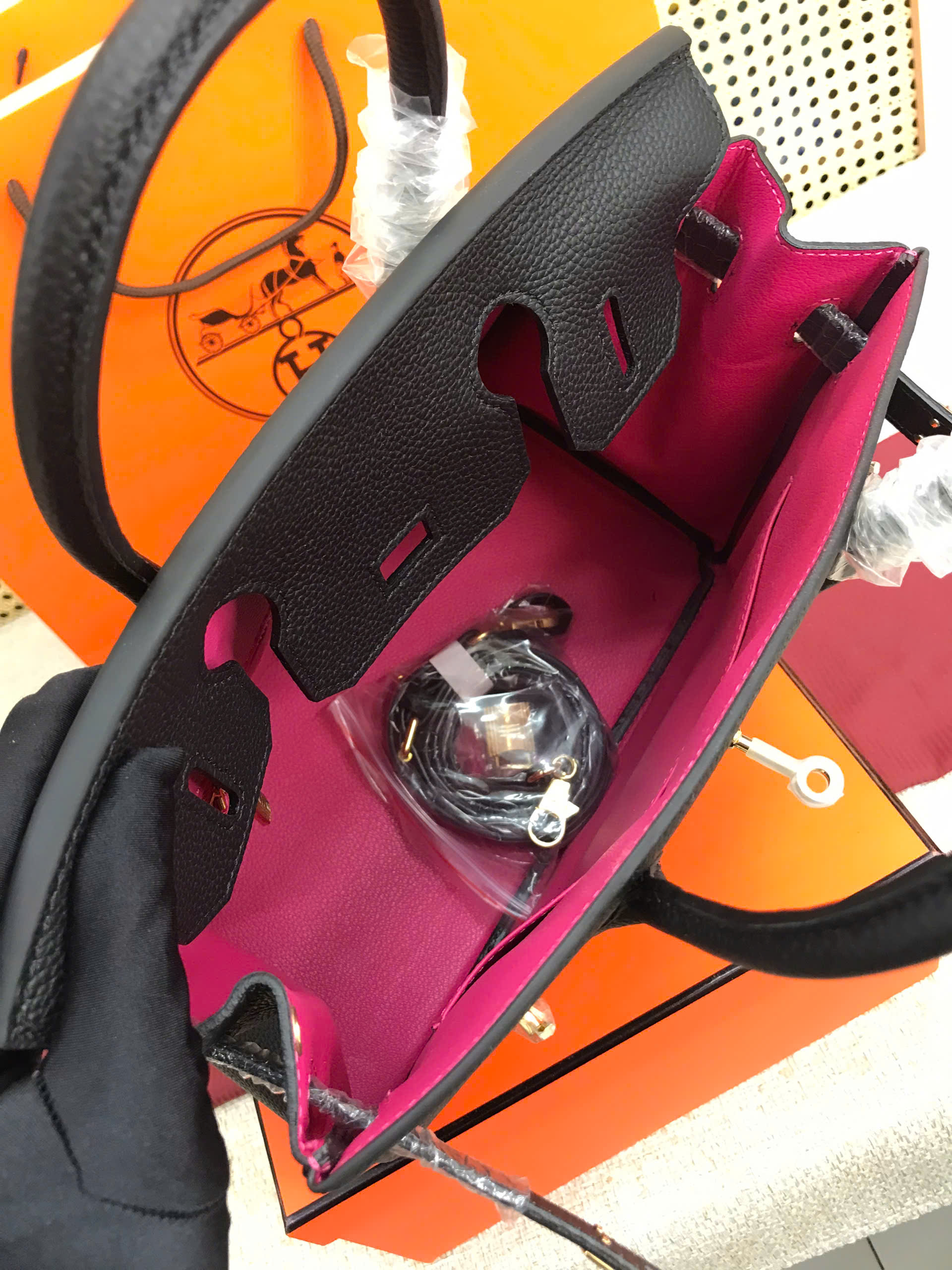 Túi Hermes Birkin Super Màu Đen Lót Hồng Size 30cm