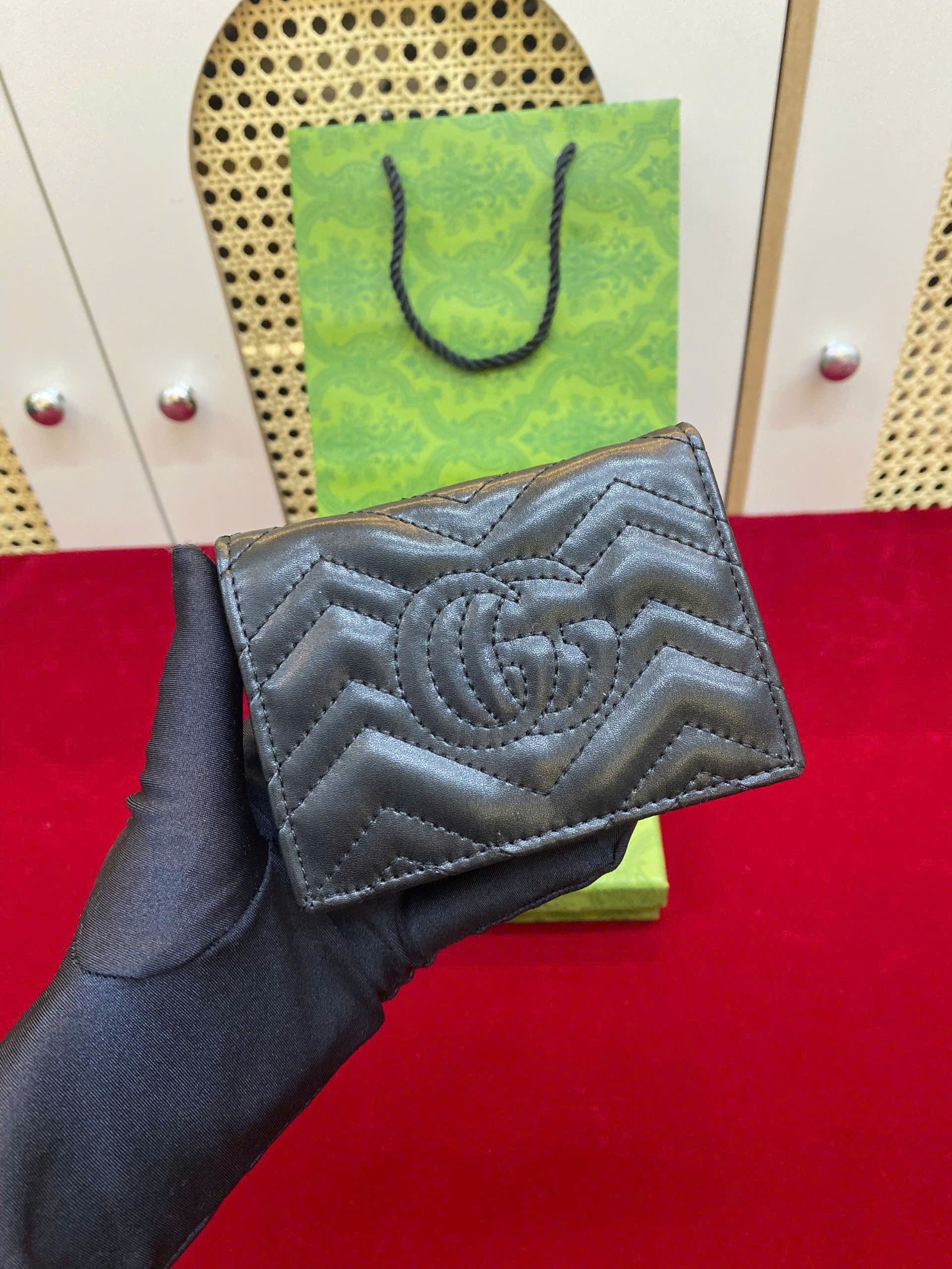 Ví GG Marmont Card Case Wallet Black Super Màu Đen Size 11.5cm