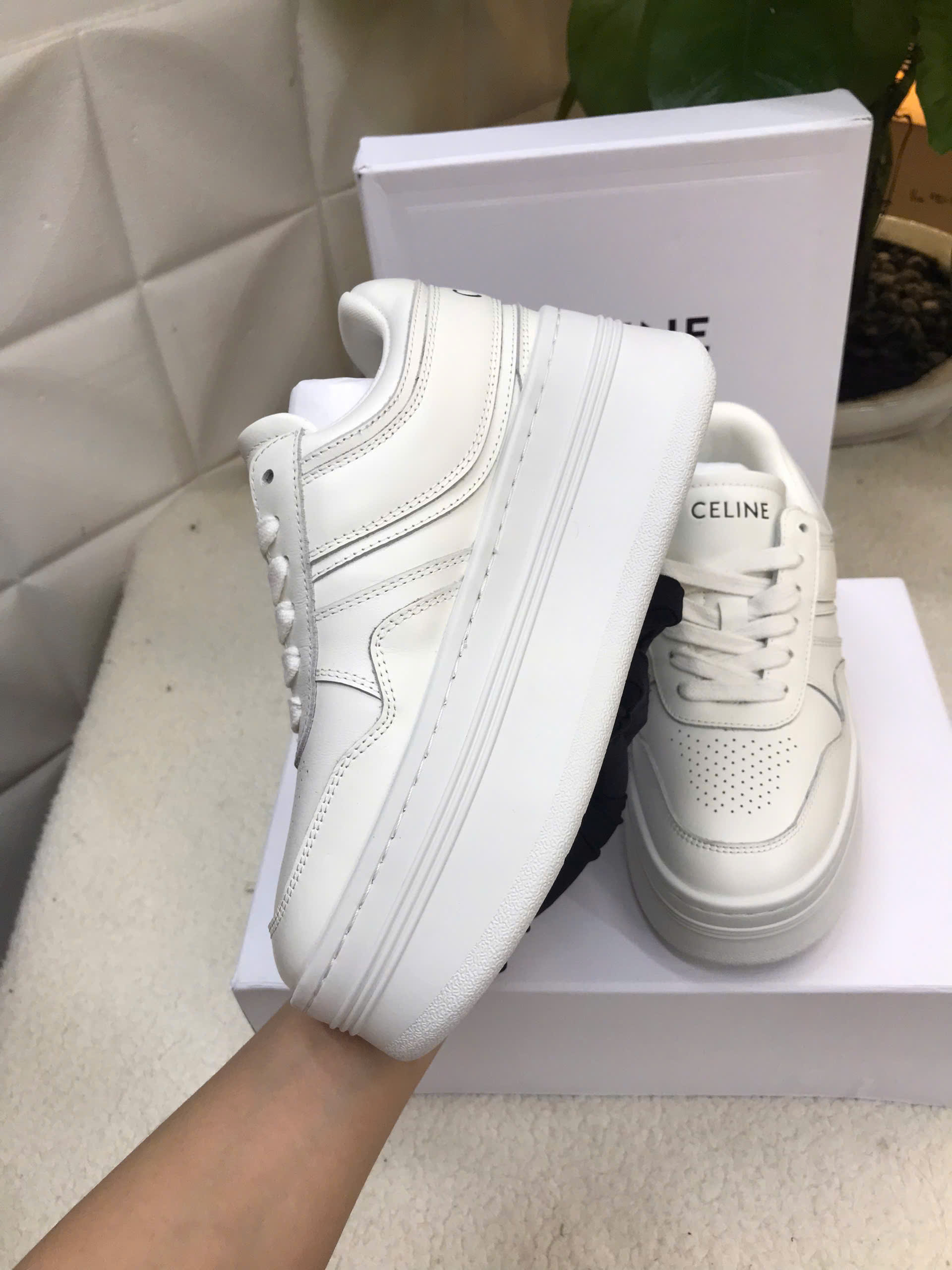 Giày Celine Block Sneakers With Wedge Outsole In Calfskin Siêu Cấp Size 35