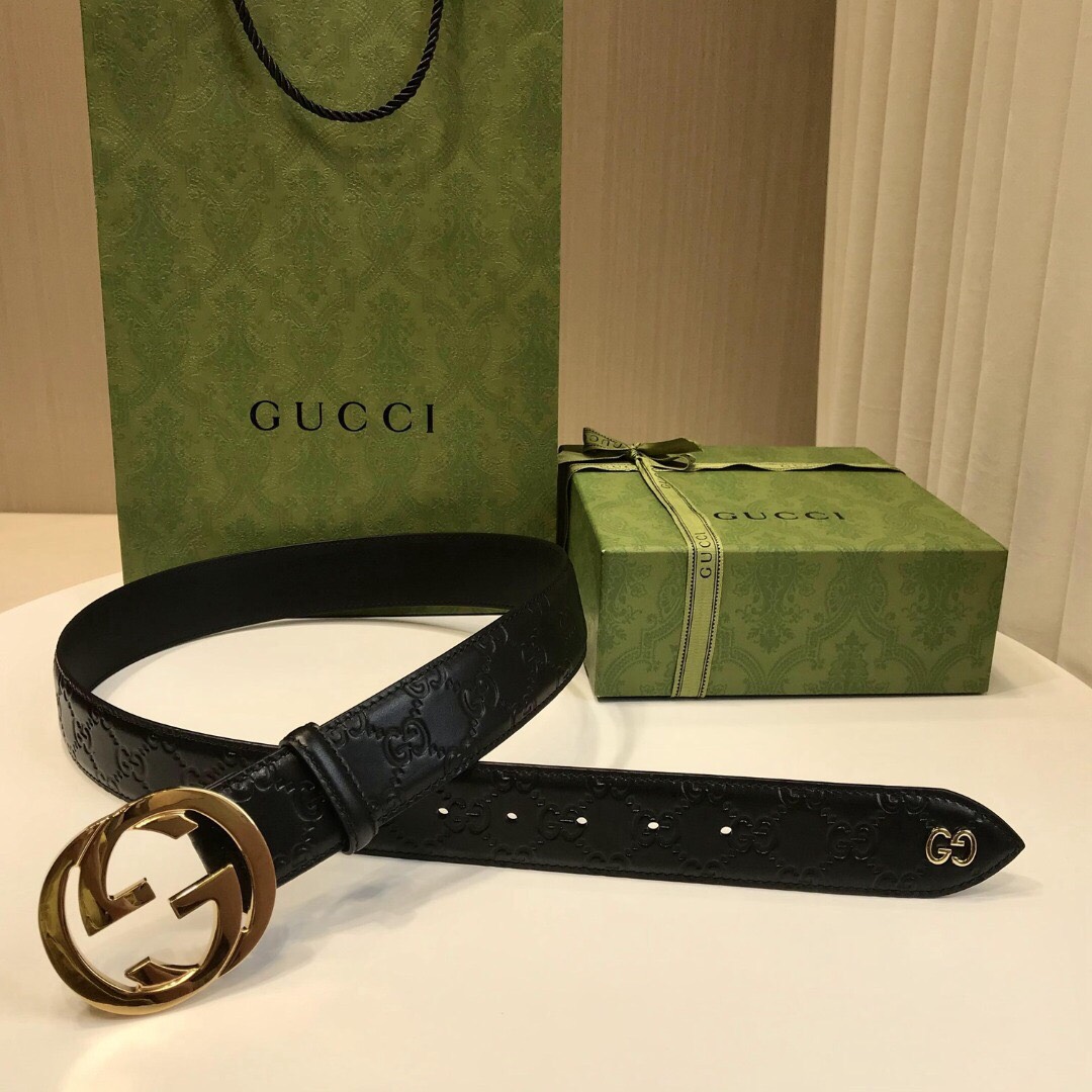 Thắt Lưng Gucci Siêu Cấp Logo GC Bảng 4cm Màu Đen