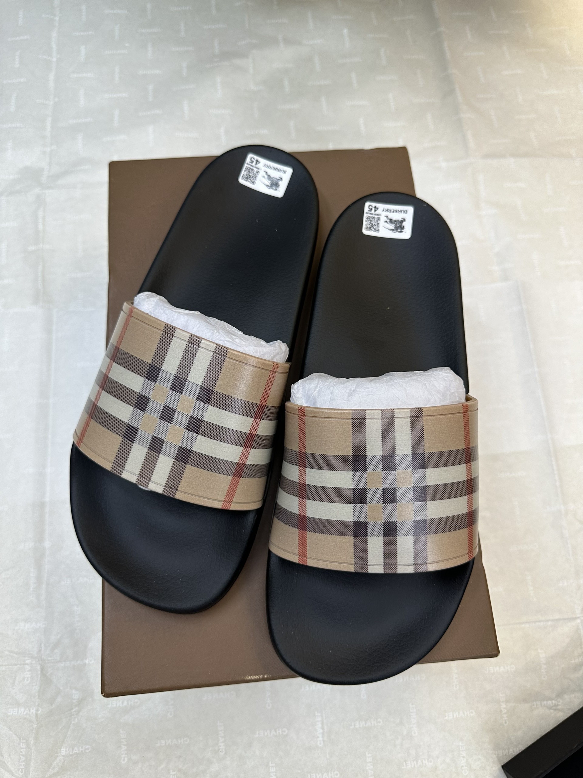 Dép BBR Check Slides Archive Beige Siêu Cấp Màu Be Size 45