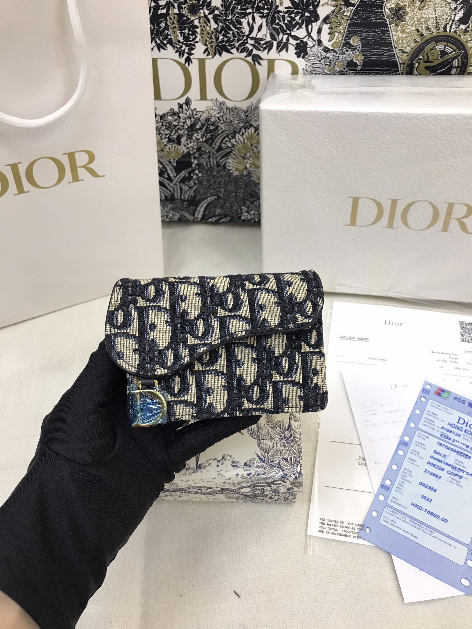 Ví Saddle Lotus Wallet Blue Dior Oblique Jacquard Siêu Cấp