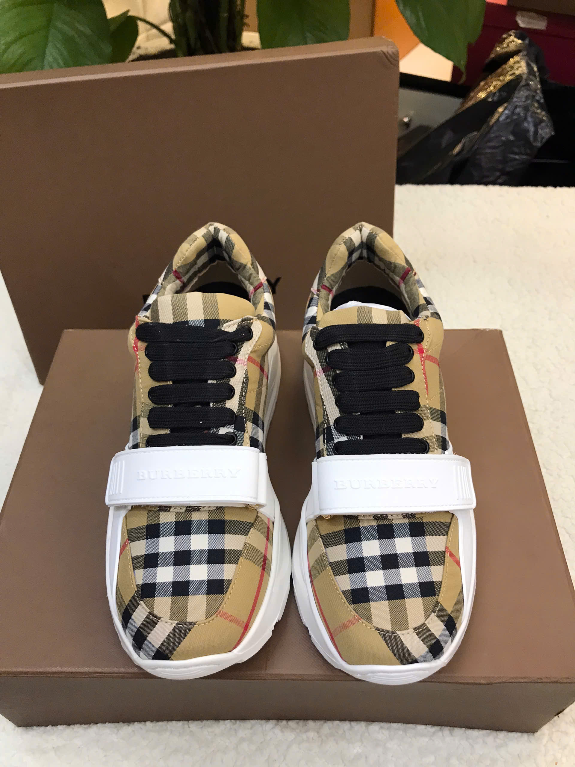 Giày Burberry Vintage Check Cotton Sneakers Beige Siêu Cấp Size 35