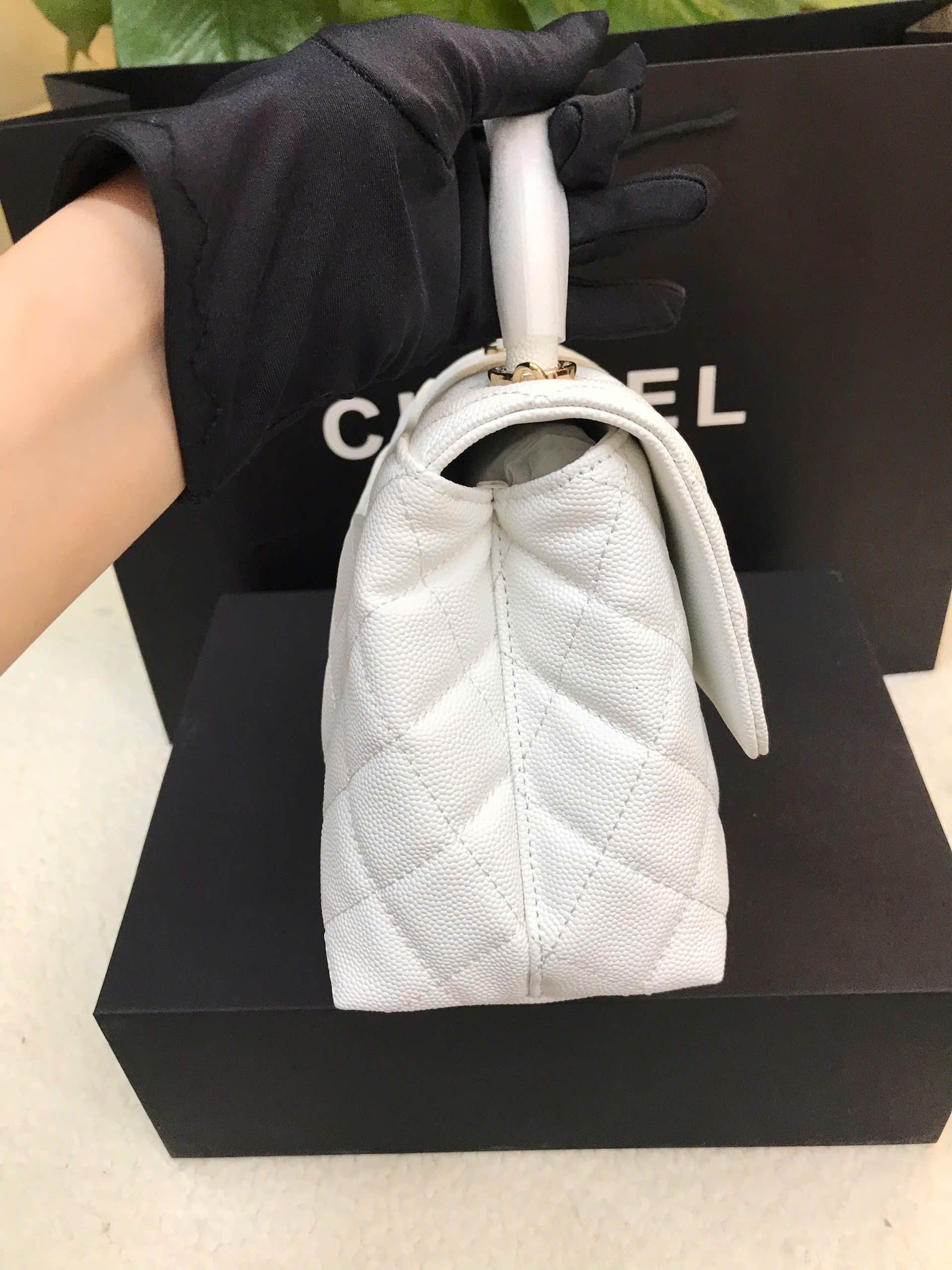 Túi Chanel Caviar Quilted Coco 9.5 Flap White Siêu Cấp Màu Trắng Size 22cm
