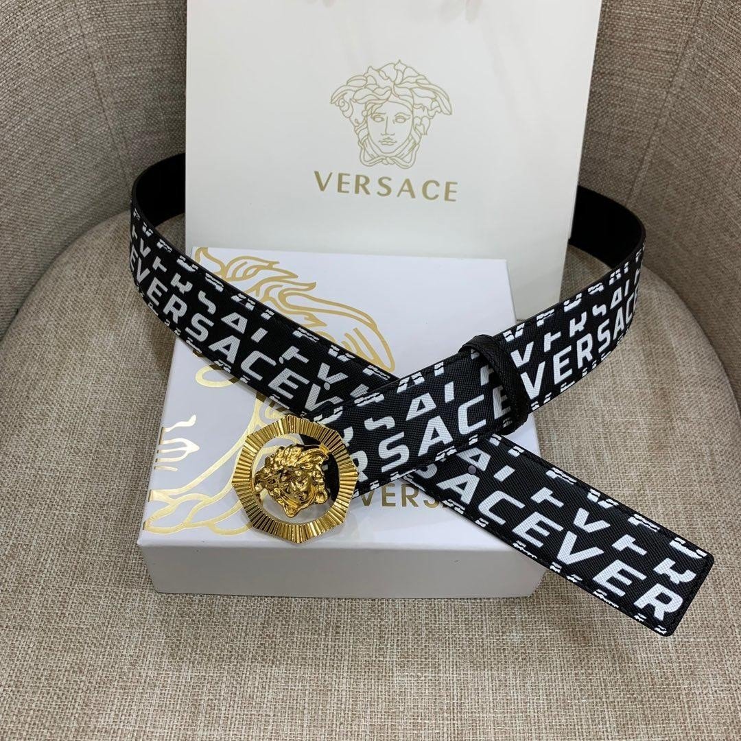Thắt Lưng Versace Da Bò Màu Đen Siêu Cấp In Chữ Versace Size 3.8cm