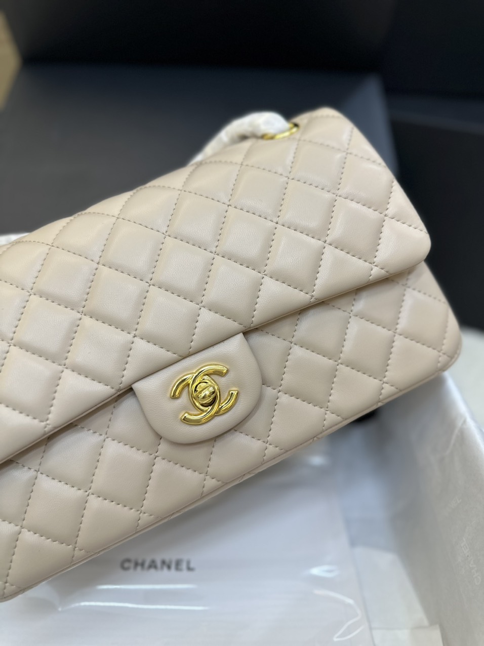 Túi Xách Chanel Classic Flap Màu Trắng Kem Size 25cm