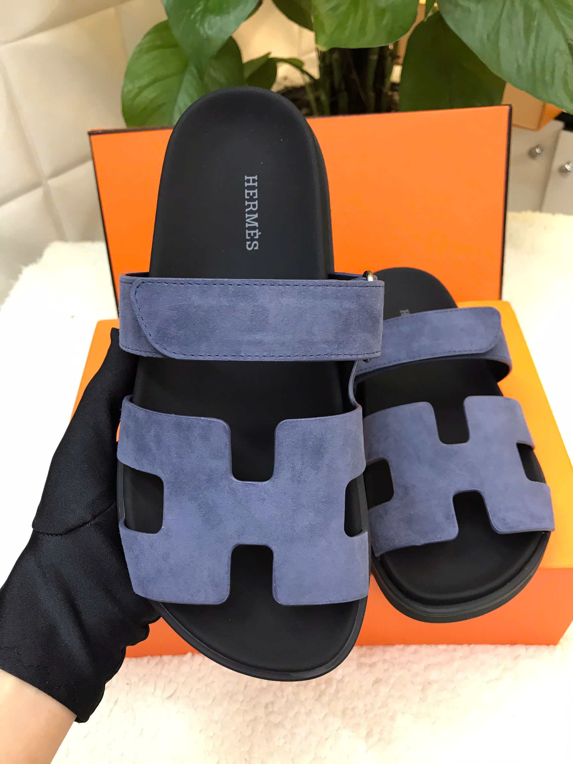 Giày Hermes Sandal Chypre Siêu Cấp Màu Xanh Size 39