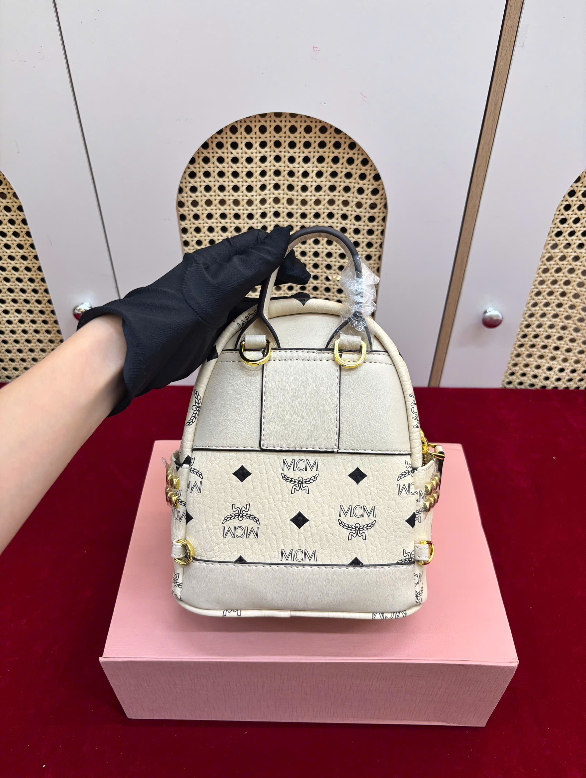 Balo MCM Mini Side Studs Backpack In Visetos Super Size 21cm