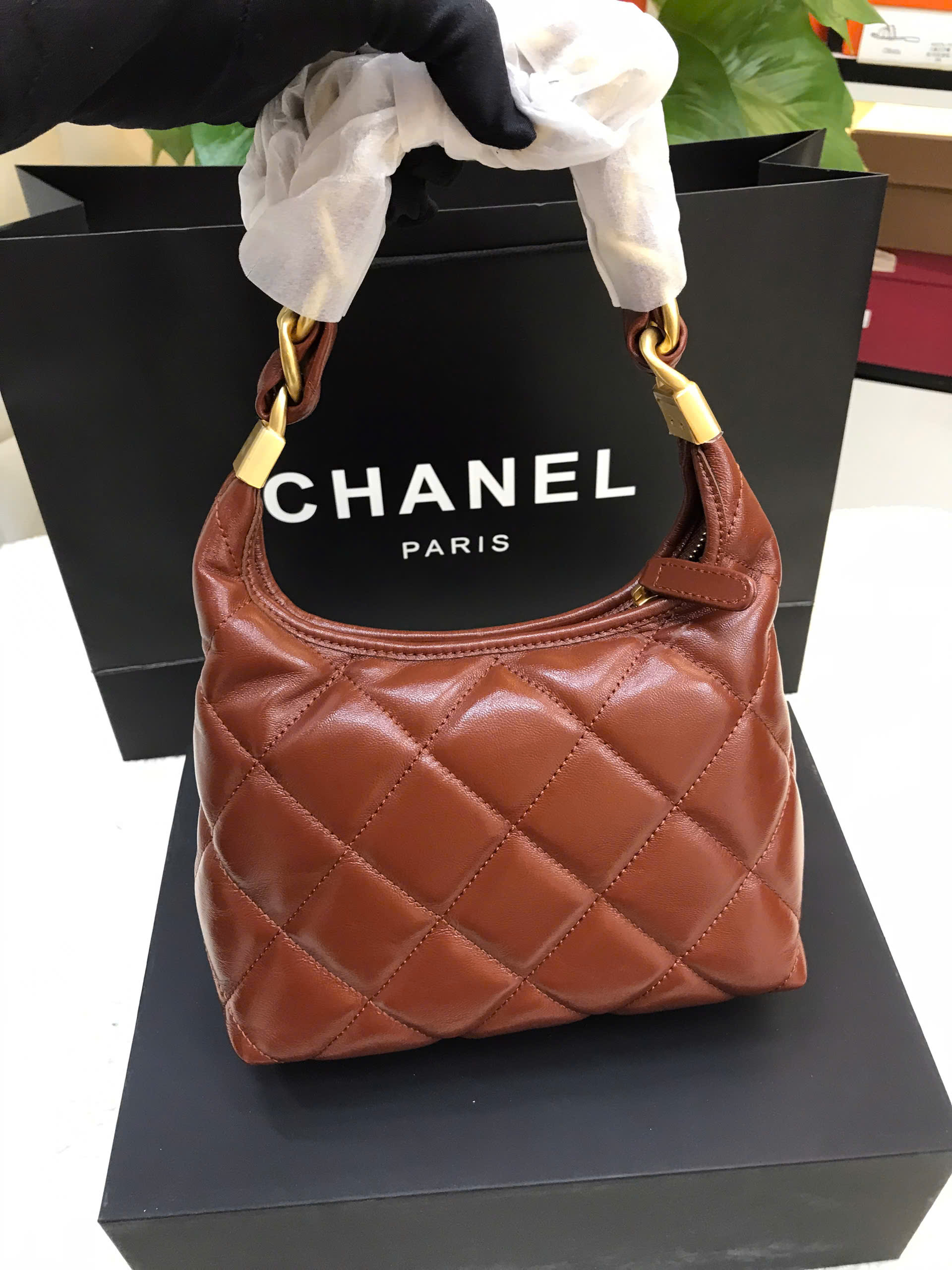 Túi Chanel Hobo Bag Brown Vip Size 22cm