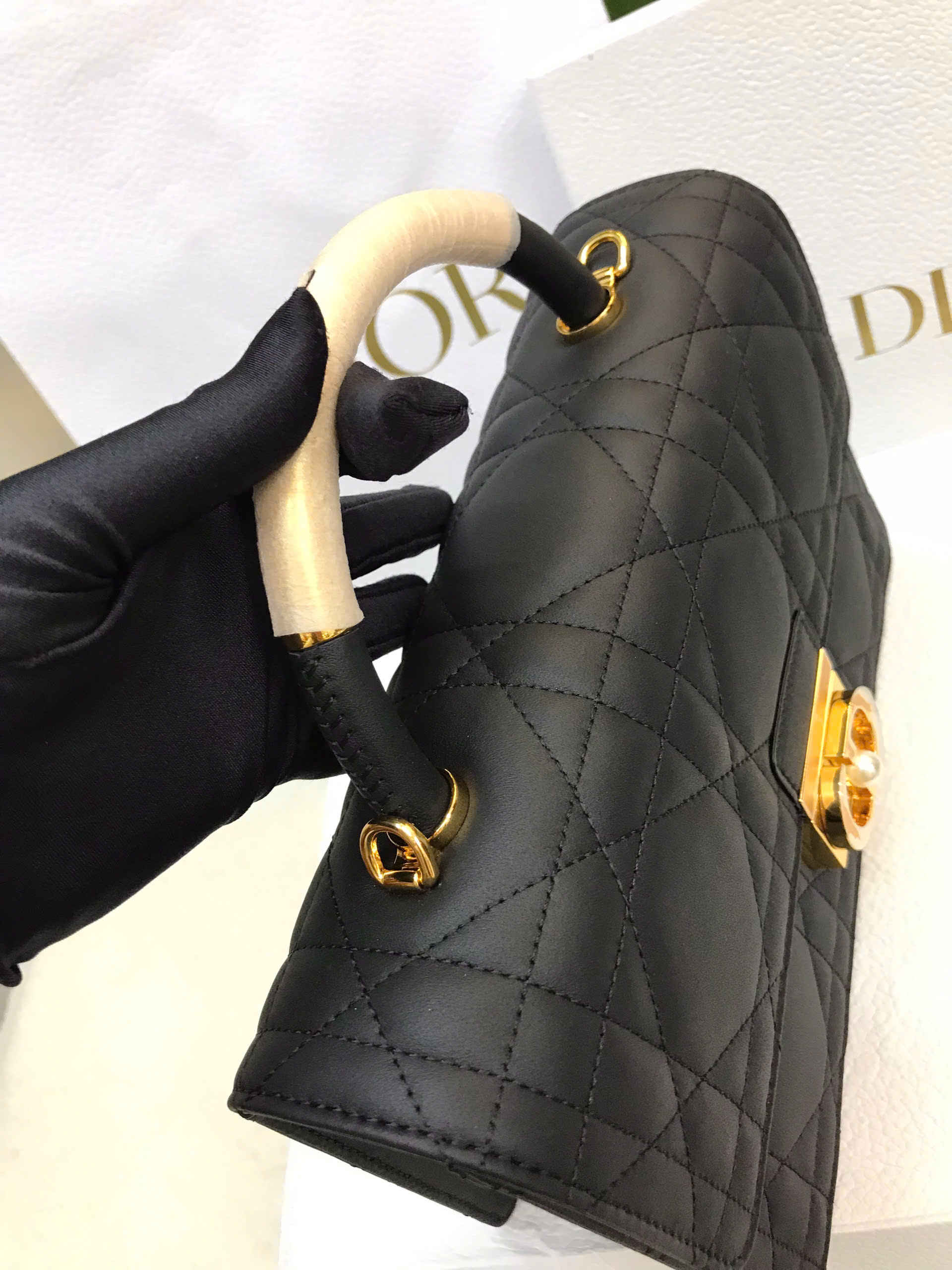 Túi Medium Dior Ange Bag Trench Blacjk Macrocannage Lambskin Vip Màu Đen Size 26cm