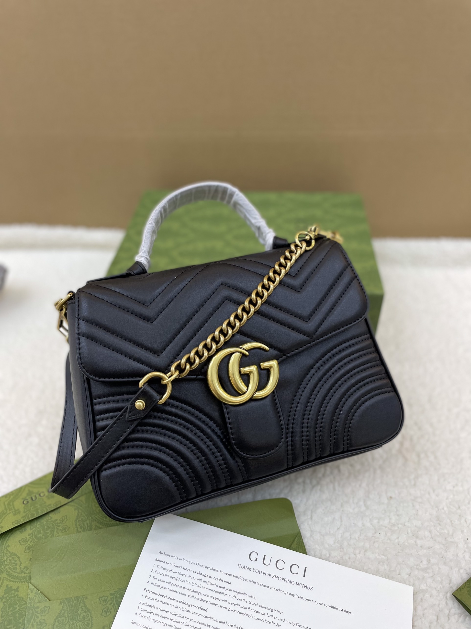 Túi Xách Gucci Marmont Tophandle Super Màu Đen SIze 28cm Full Box