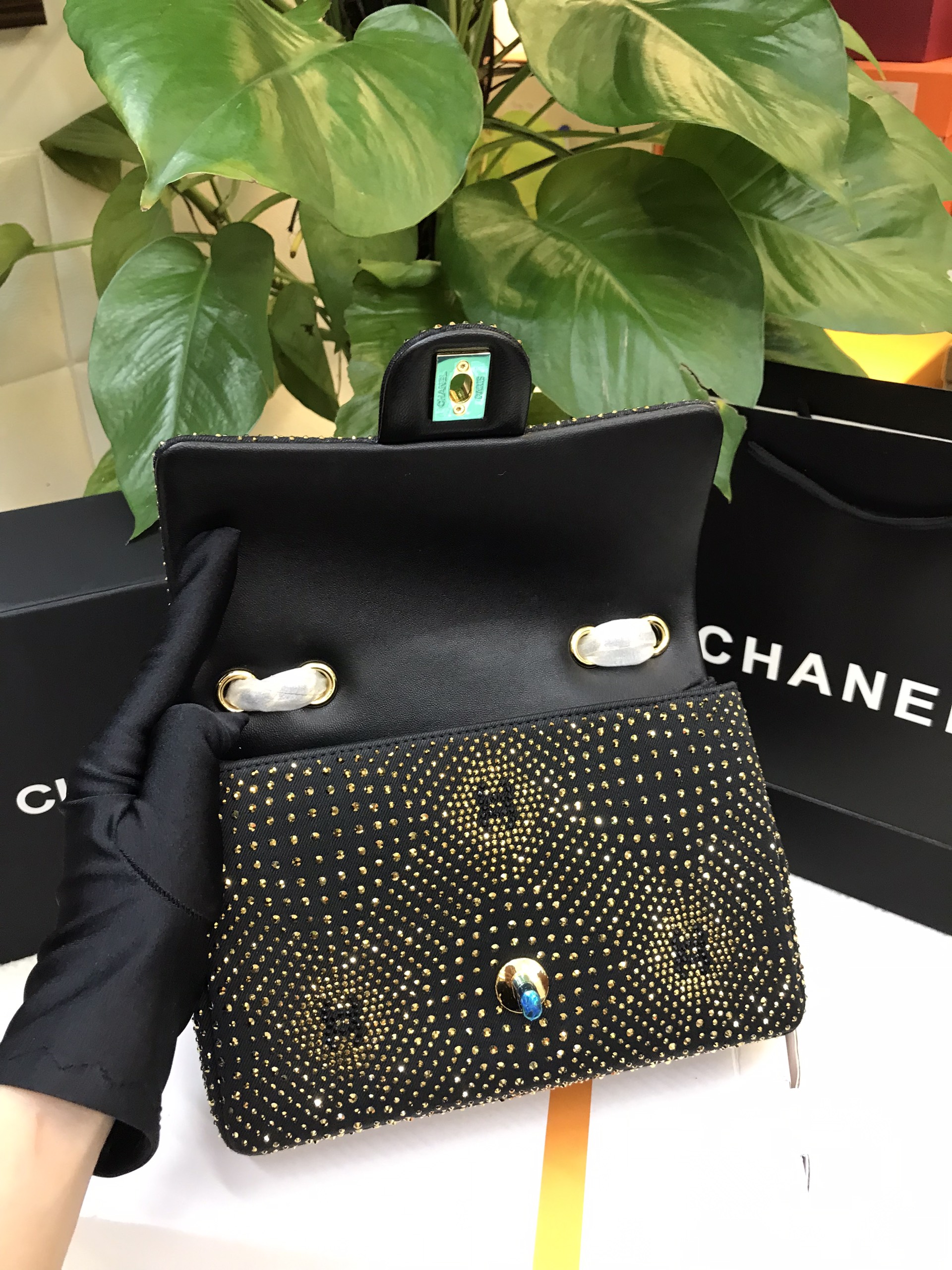 Túi Chanel Evening Bag Vàng Đen Siêu Cấp Size 21cm AS4297