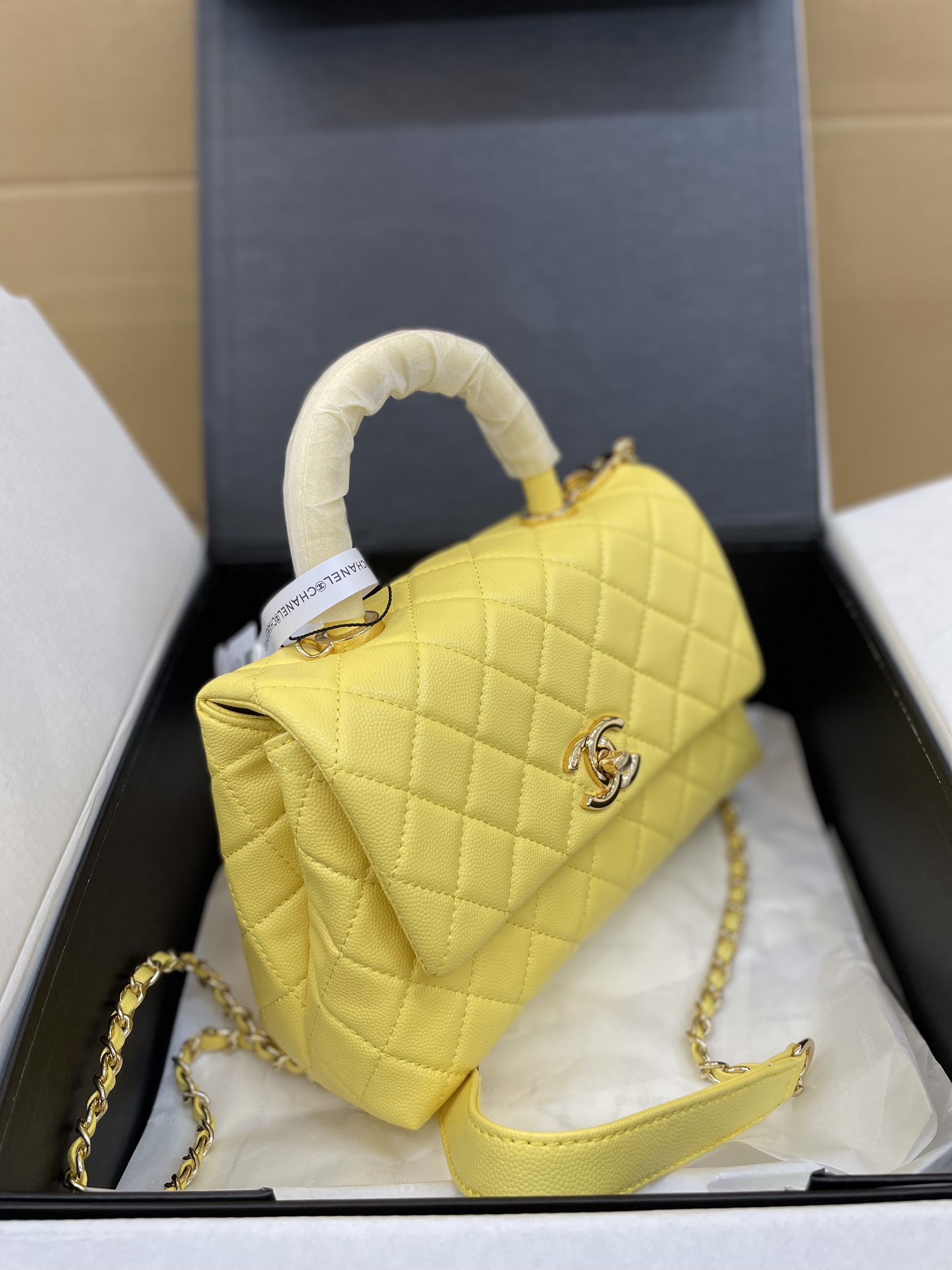 Túi Xách Chanel Coco Super Màu Vàng Da Hạt Size 23cm Full Box