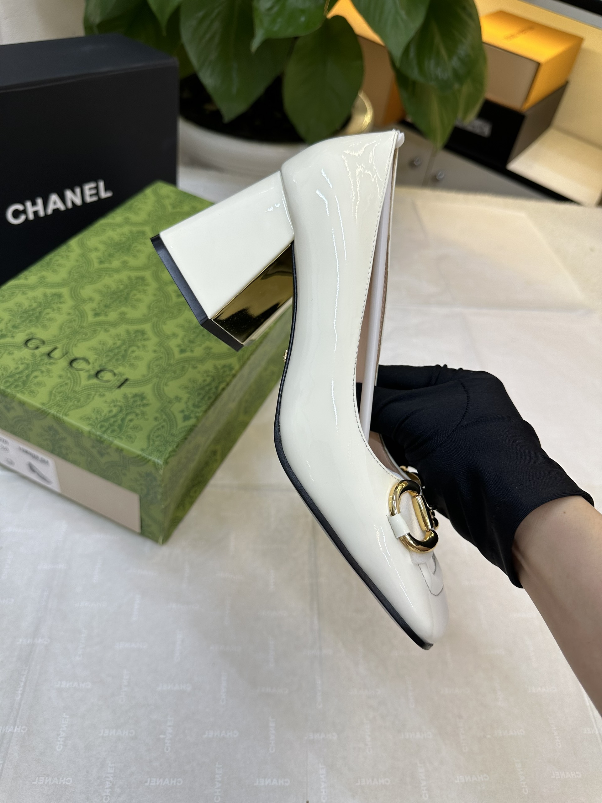 Giày Gucci Mid-Heel Pump With Horsebit White Siêu Cấp Size 38