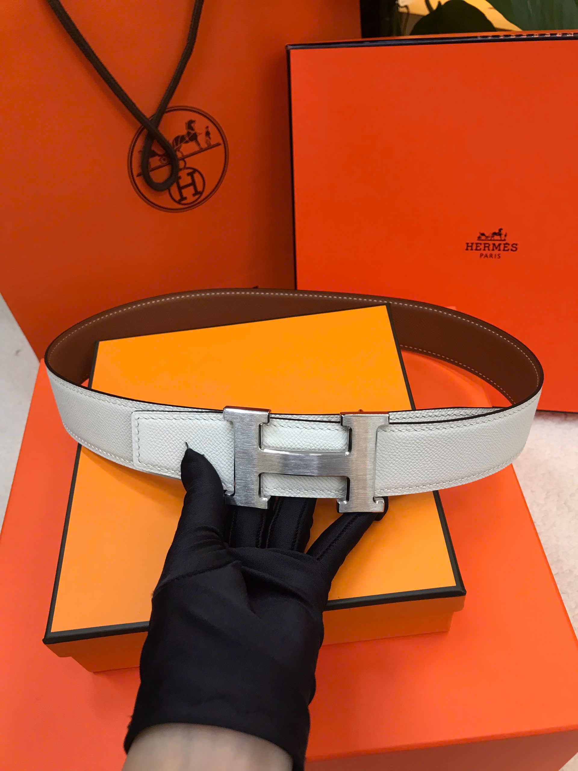 Thắt Lưng Hermes Epsom Belt Siêu Cấp Màu Trắng