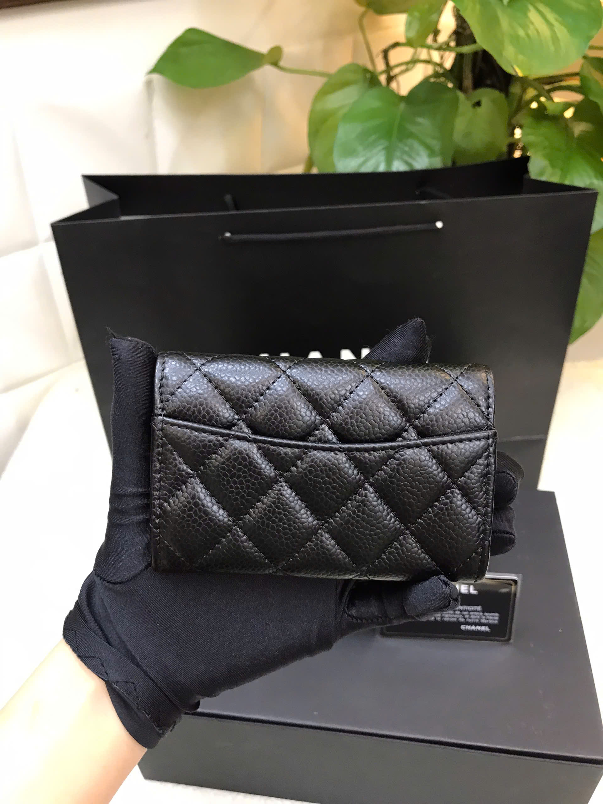 Ví Chanel Classic Flap Card Holder Black Caviar Vip Màu Đen Size 11cm