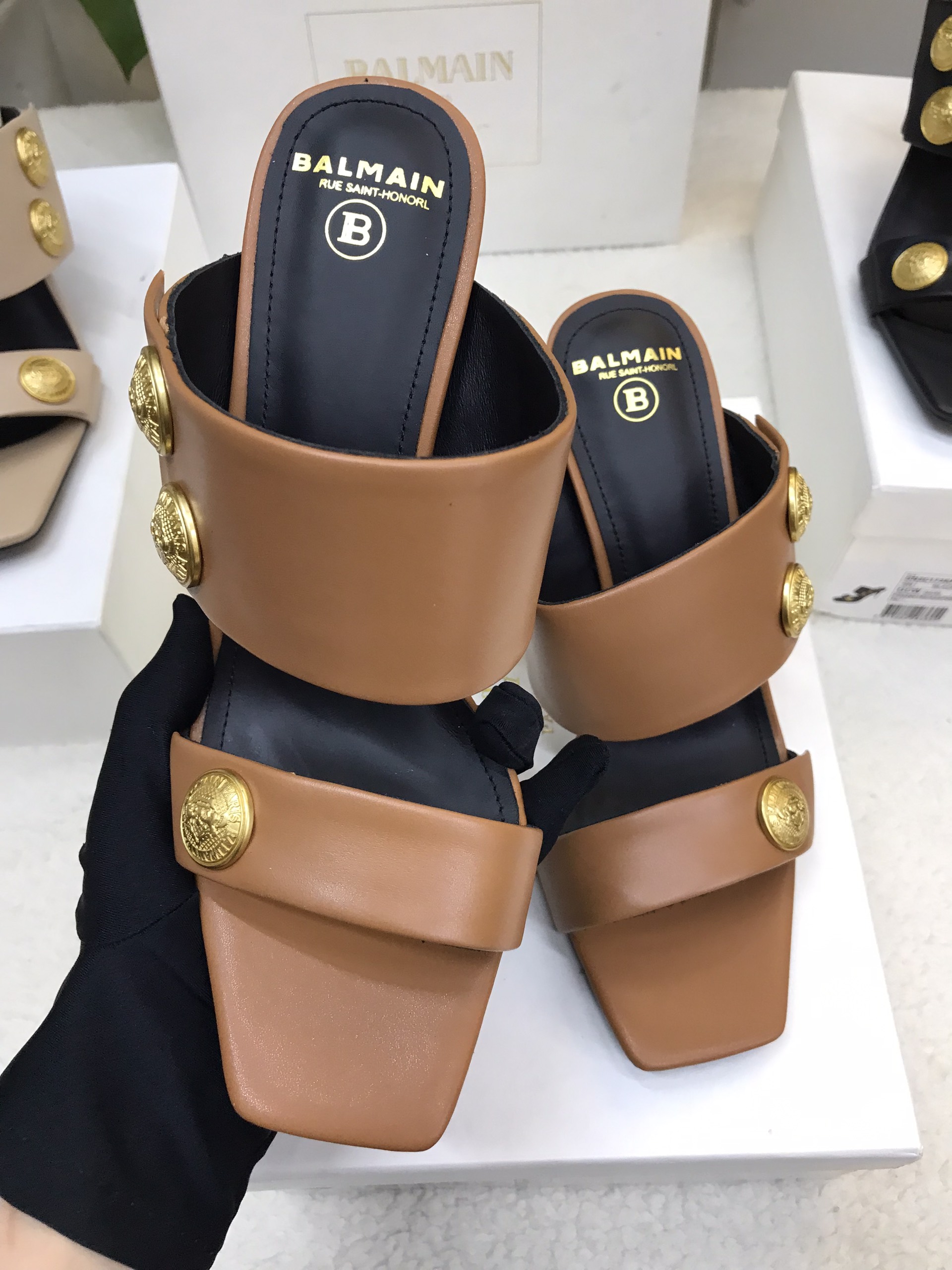 Giày Balmain Heeled Eva Mules In Calfskin Siêu Cấp Màu Nâu Size 39