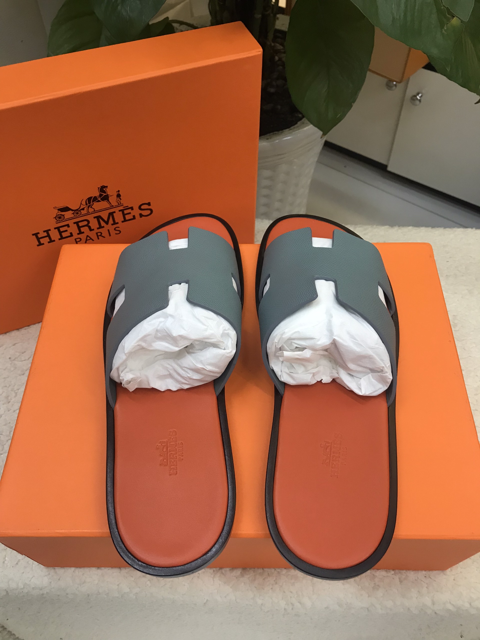 Dép Hermes Izmir Sandal Vip Màu Cam Phối Xanh Size 44