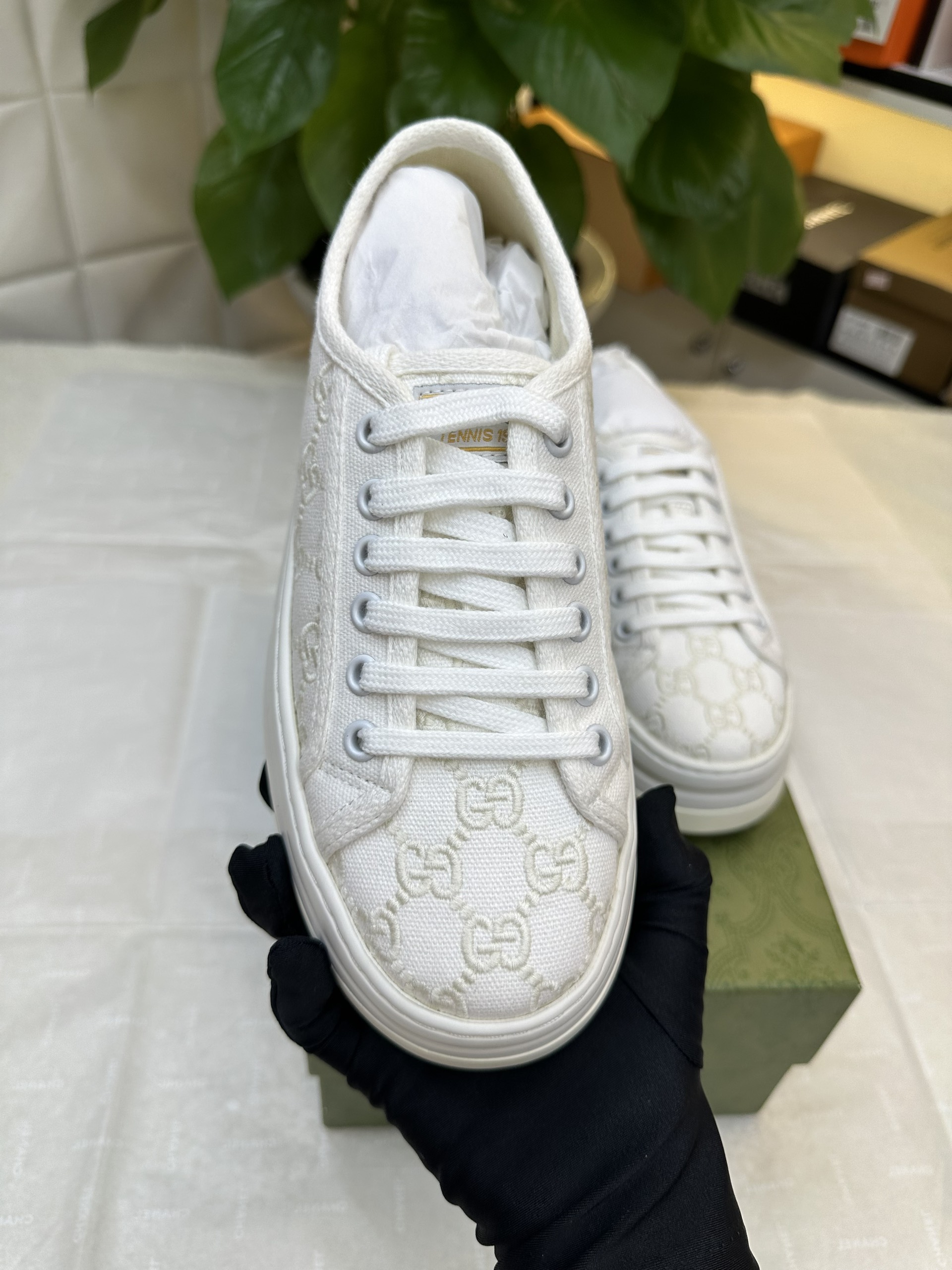 Giày Women Gucci Tennis 1977 Trainer Siêu Cấp Màu Trắng 782737