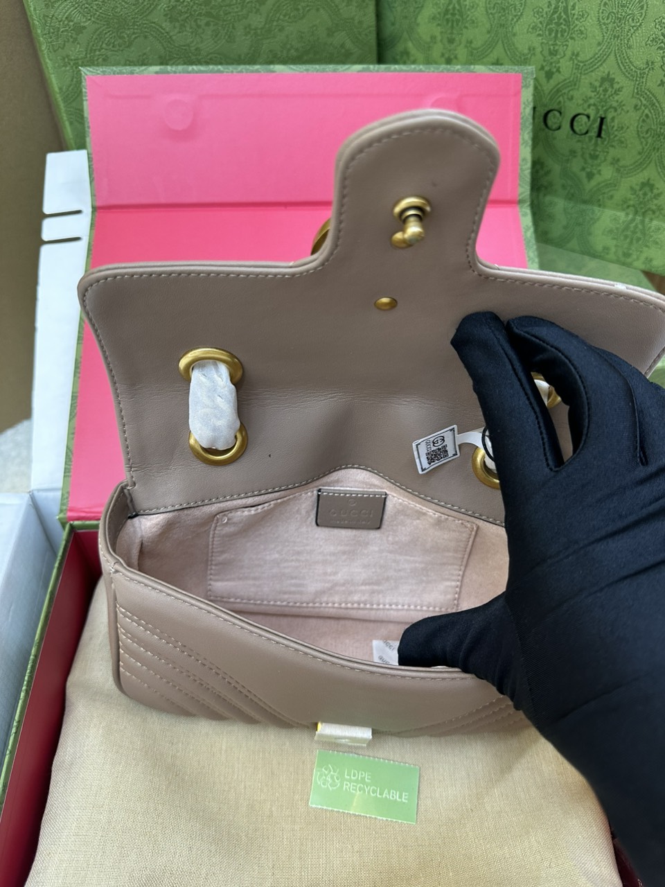 Túi Gucci GG Marmont Matelassé Leather Super Mini Màu Hồng Size 22cm