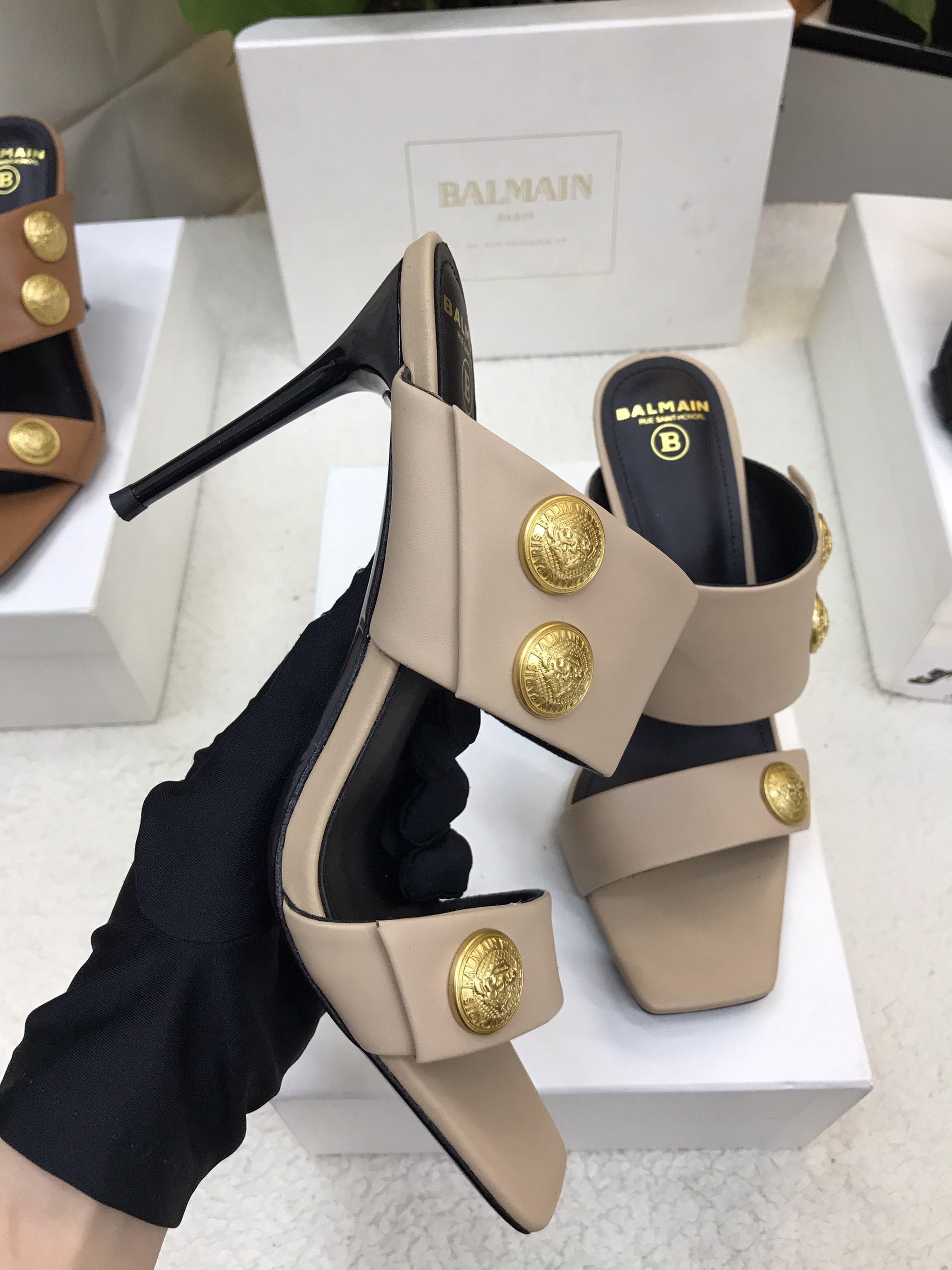 Giày Balmain Heeled Eva Mules In Calfskin Siêu Cấp Màu Xám Size 39