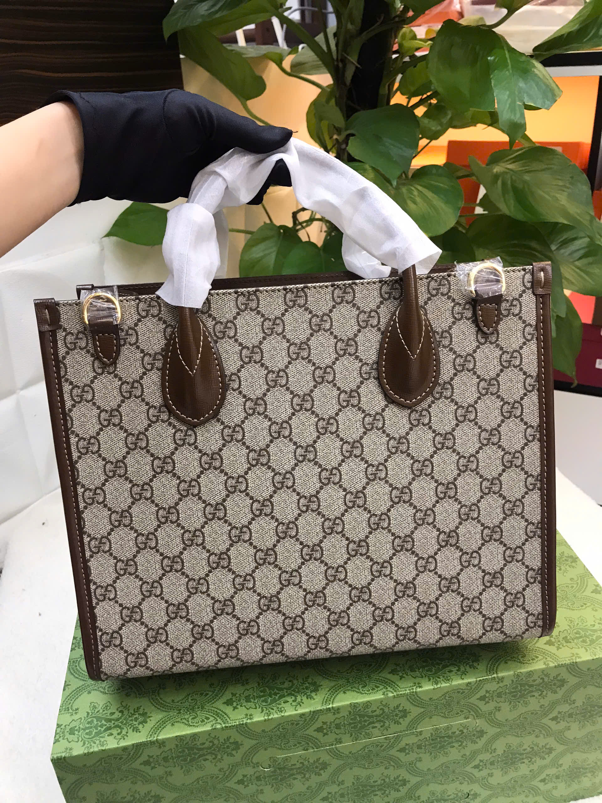 Túi Gucci GG Supreme Small Tote Bag Siêu Cấp Màu Nâu Size 31cm