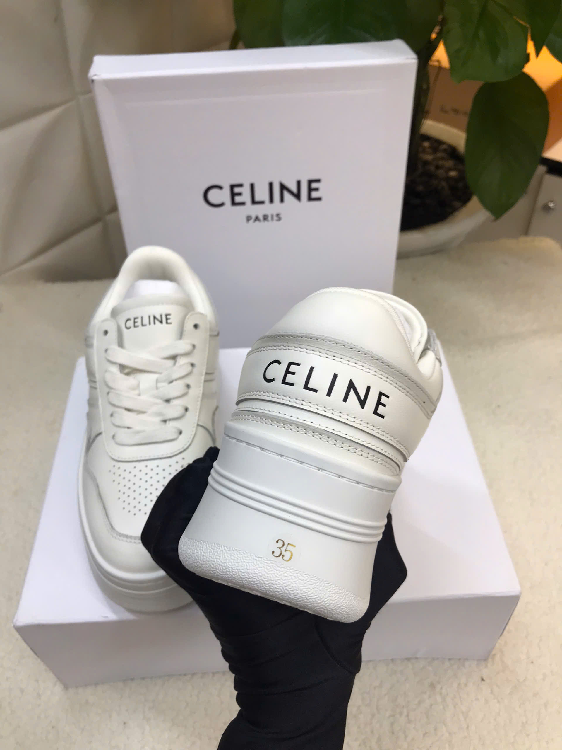 Giày Celine Block Sneakers With Wedge Outsole In Calfskin Siêu Cấp Size 35