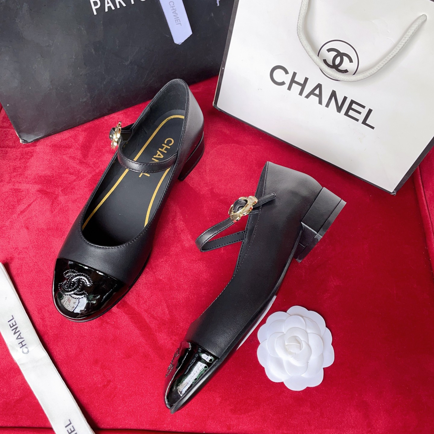 Giày Chanel Siêu Cấp Đế 2,5cm Da Bò Mũi Bọc Đen Bóng Đủ Size