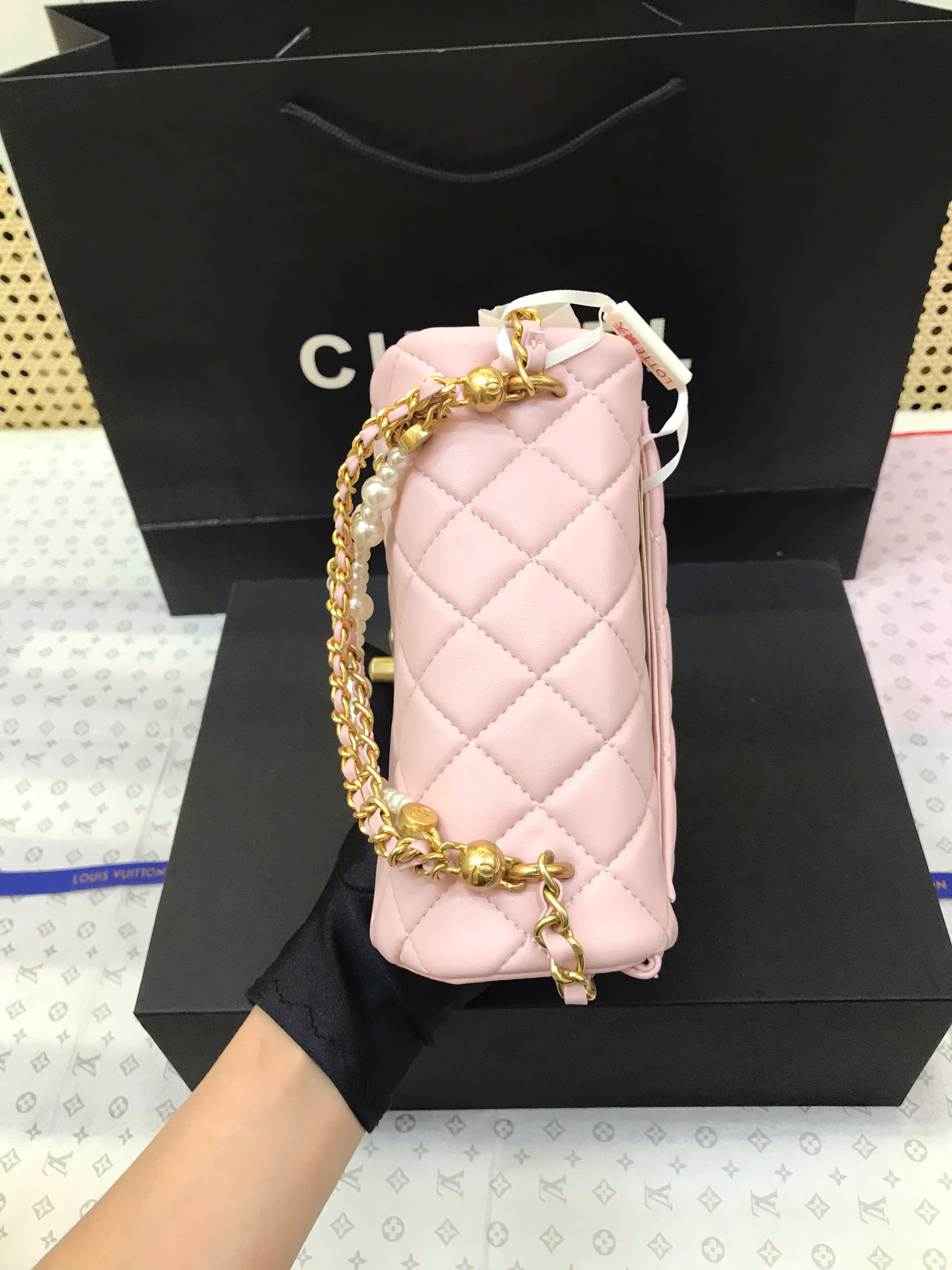 Túi Chanel 24P Classic Ngọc Trai Super Màu Hồng Size 17cm